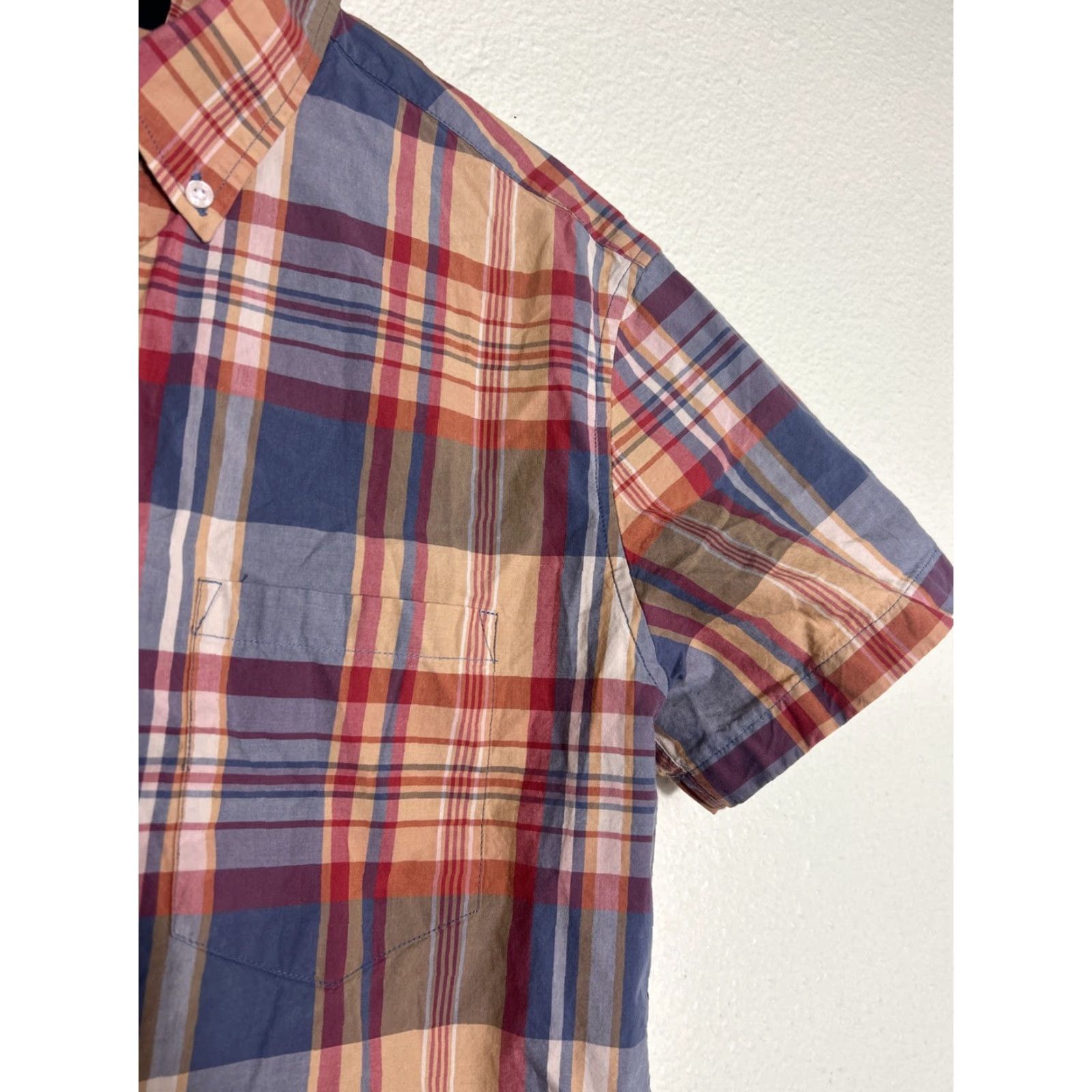 J.Crew J. Crew Mens Medium Slim Fit Short Sleeve Button-Down Plaid Shirt Red Orange Size US M / EU 48-50 / 2 - 4 Thumbnail