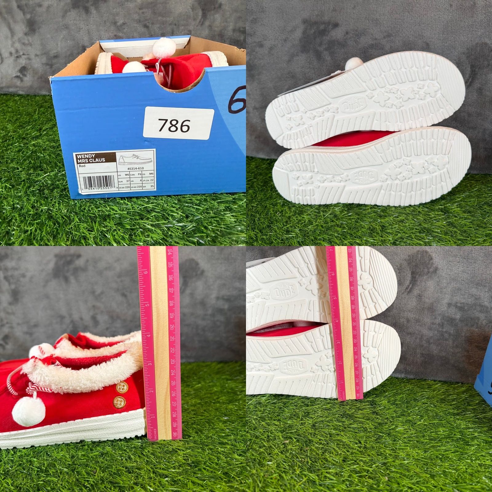 Vintage Hey Dude Loafers Womens Red Christmas Mrs Claus Faux Fur Pom Poms Slip On Size 6 EU 37 US 6 NWT Size US 7 / IT 37 - 8 Thumbnail