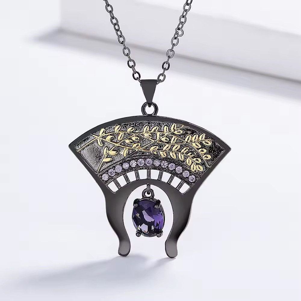 Jewelry Exquisite Black Gold Two-tone Purple Zircon Pendant Necklace Size ONE SIZE - 3 Thumbnail