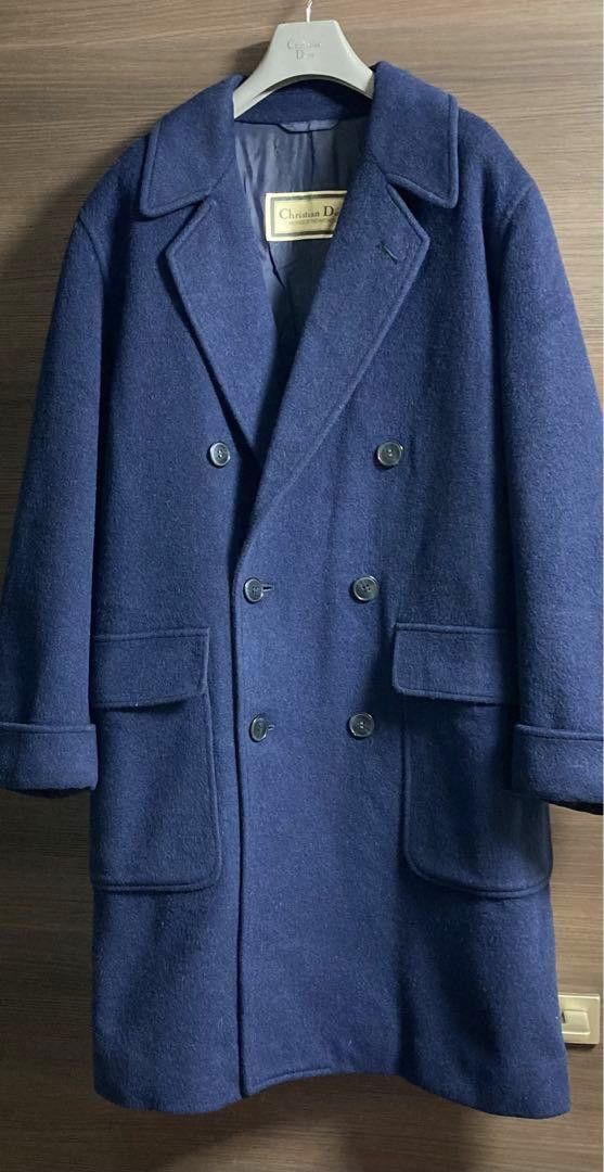 image of Christian Dior Monsieur Double Breasted Cashmere Coat in Navy, Men's (Size Medium)