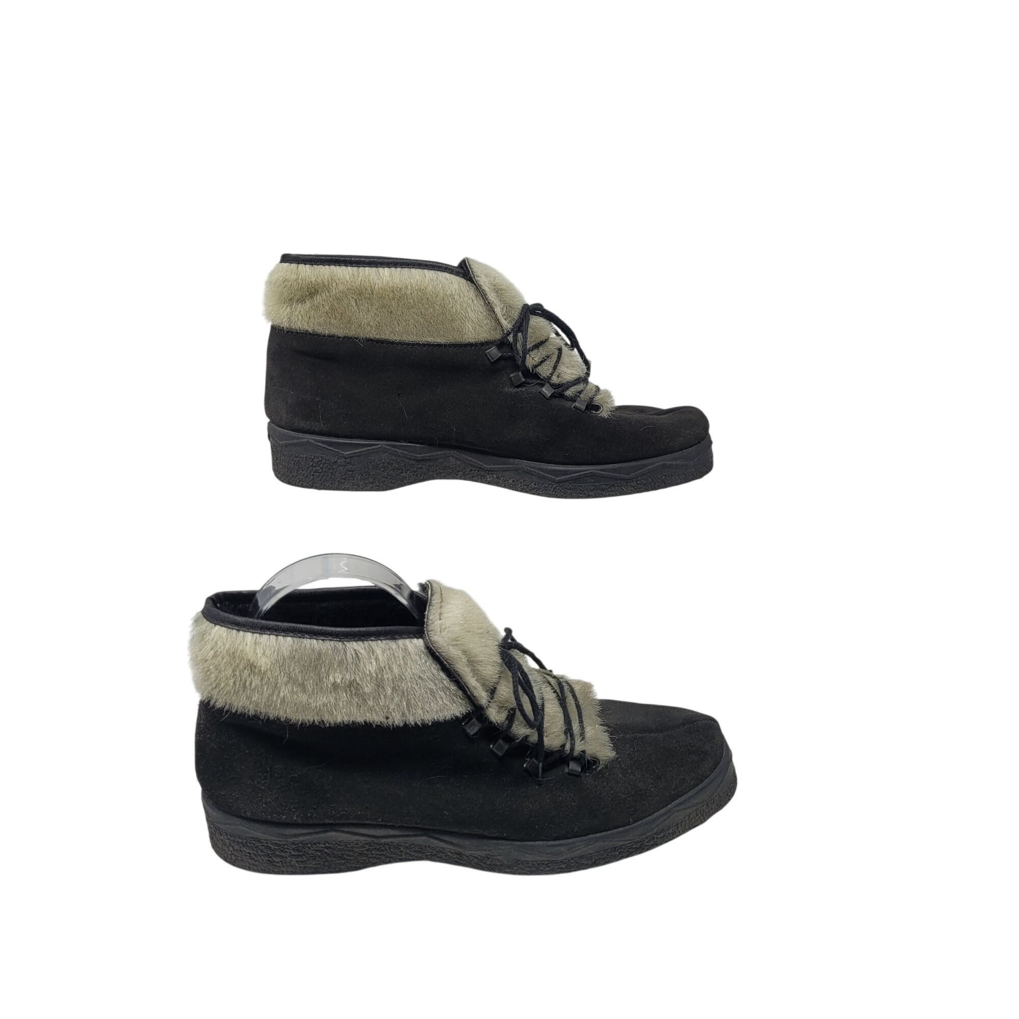 Vintage Vtg Womens Italian Black Suede Faux Fur Snow Boots Sz 8 Lace Size US 8 / IT 38 - 6 Thumbnail
