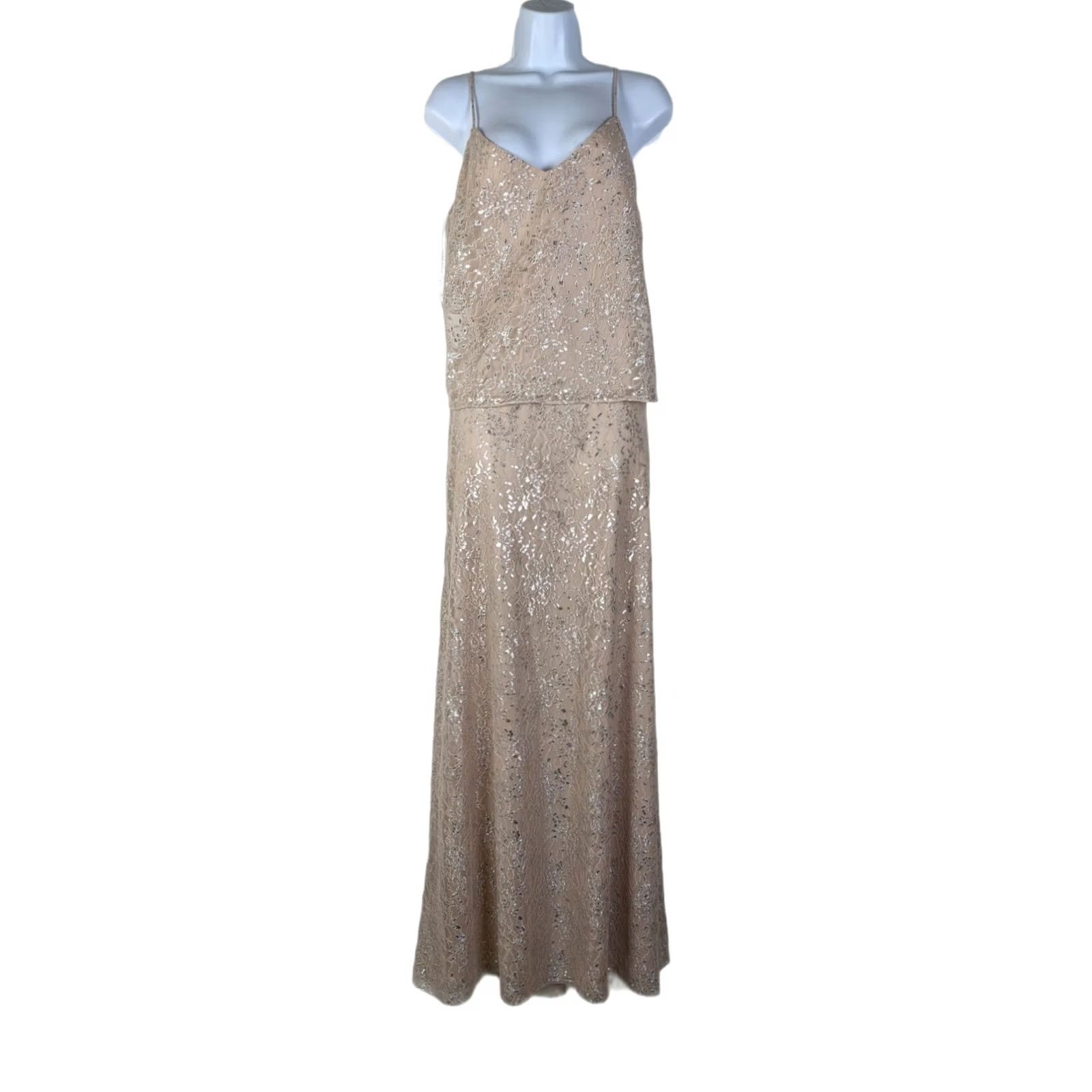 After Six After Six Dress Maxi Gown Lace Two-Piece Pink Sz 8 V-Neck Sleeveless Metallic ROCOCO Size M / US 6-8 / IT 42-44 - 2 Thumbnail