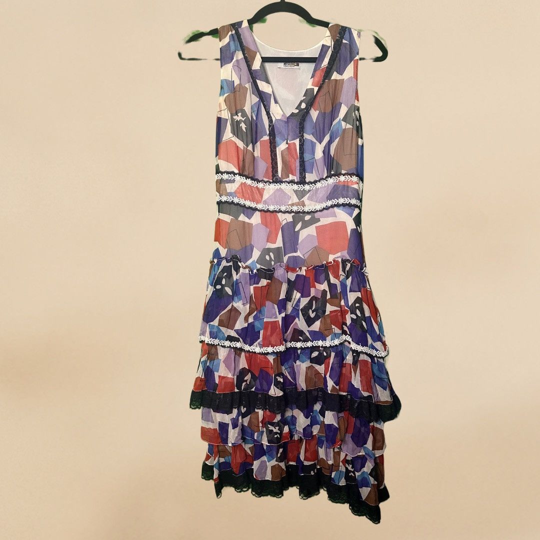 Boutique Moschino × Moschino × Vintage Moschino Archive Silk Boho Ruffle Dress Y2K Size 6 Size M / US 6-8 / IT 42-44 - 5 Thumbnail