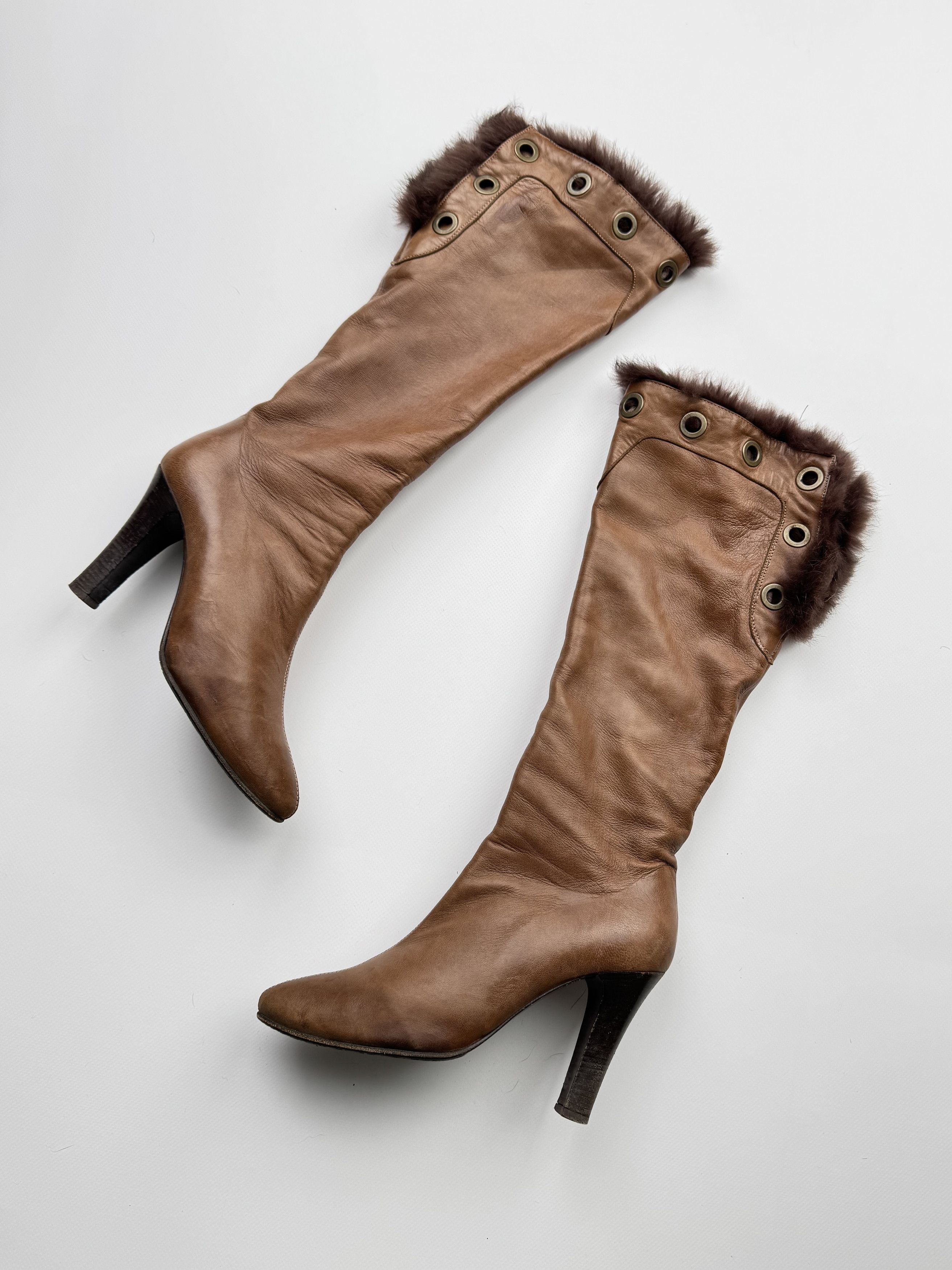 Avant Garde x Vintage Leather Boots With Heel Shoes B112 in Brown, Women's (Size 6.5)