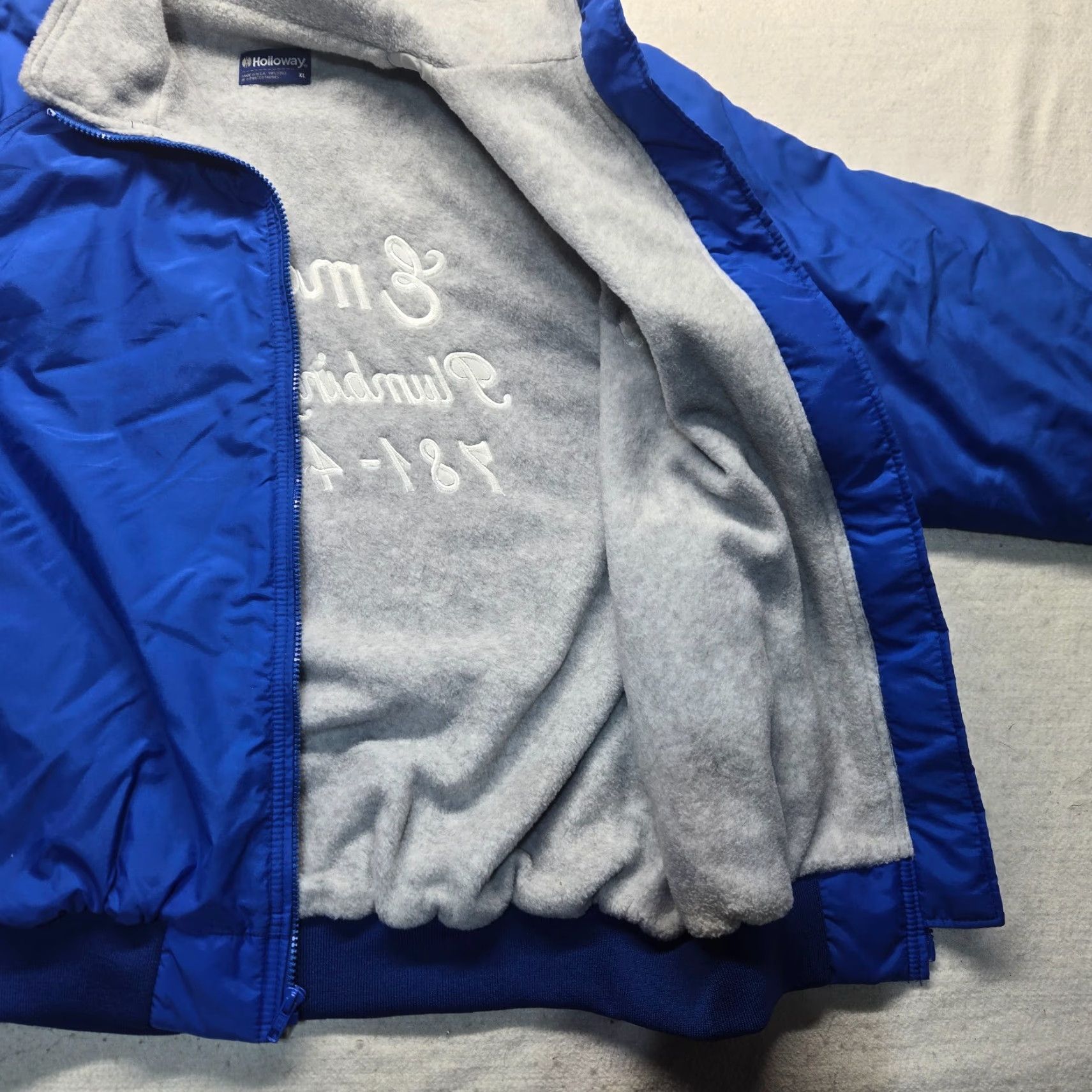 Holloway VINTAGE Holloway Emerson Plumbing & Heating Varsity Jacket Nylon Lined Men's XL Blue 80s Classic Football Style Snap Front Pockets Size US L / EU 52-54 / 3 - 4 Thumbnail