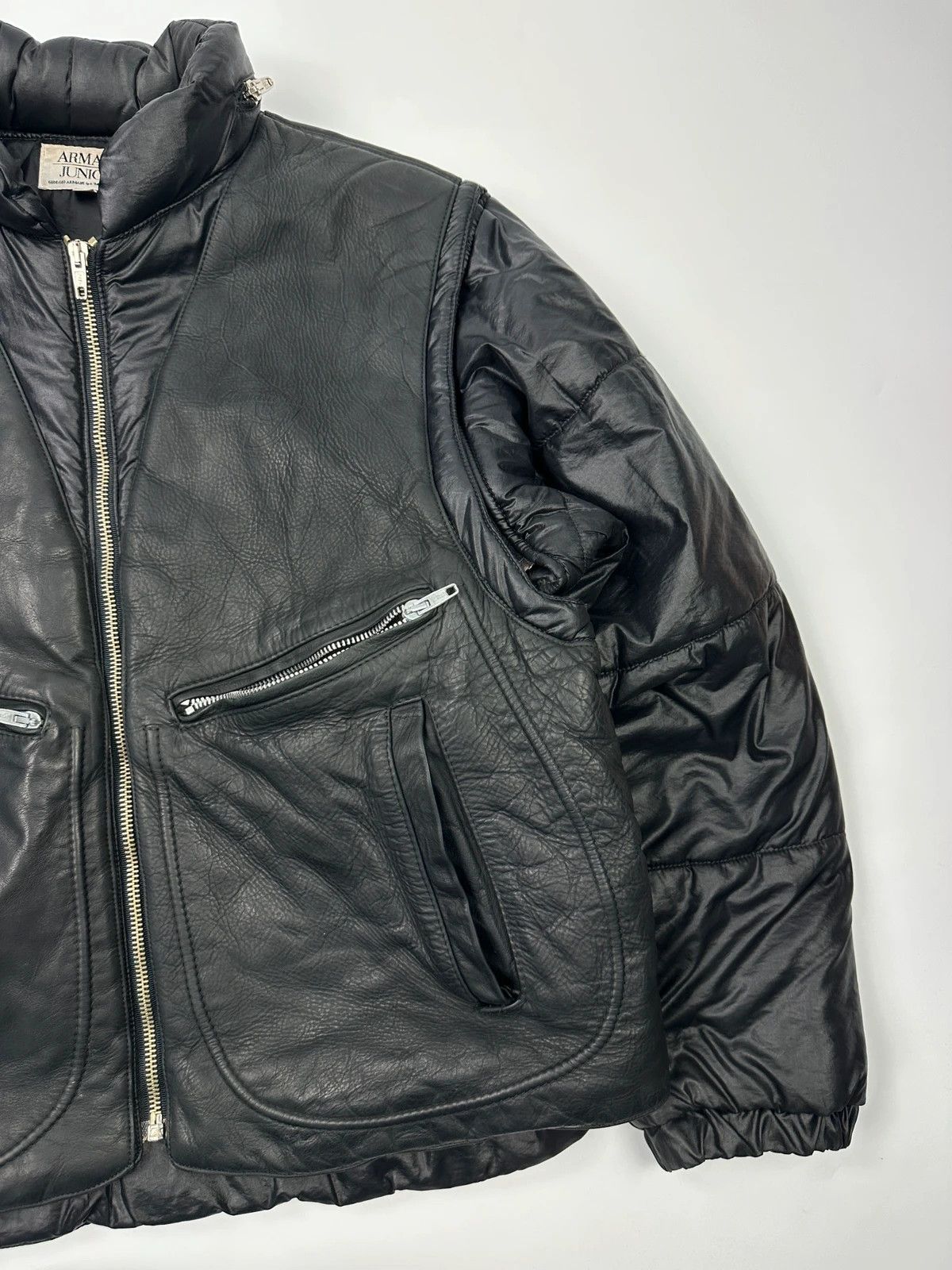 Armani Armani 90’s Black Leather & Nylon Puffer Bomber Jacket Size US M / EU 48-50 / 2 - 5 Thumbnail