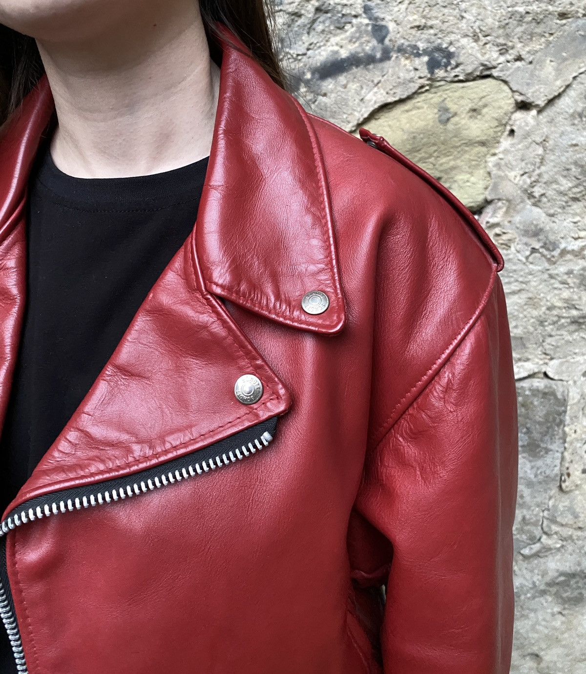 Schott Oversized Red Schott Perfecto Vintage Biker Jacket Size 14 Size L / US 10 / IT 46 - 6 Thumbnail