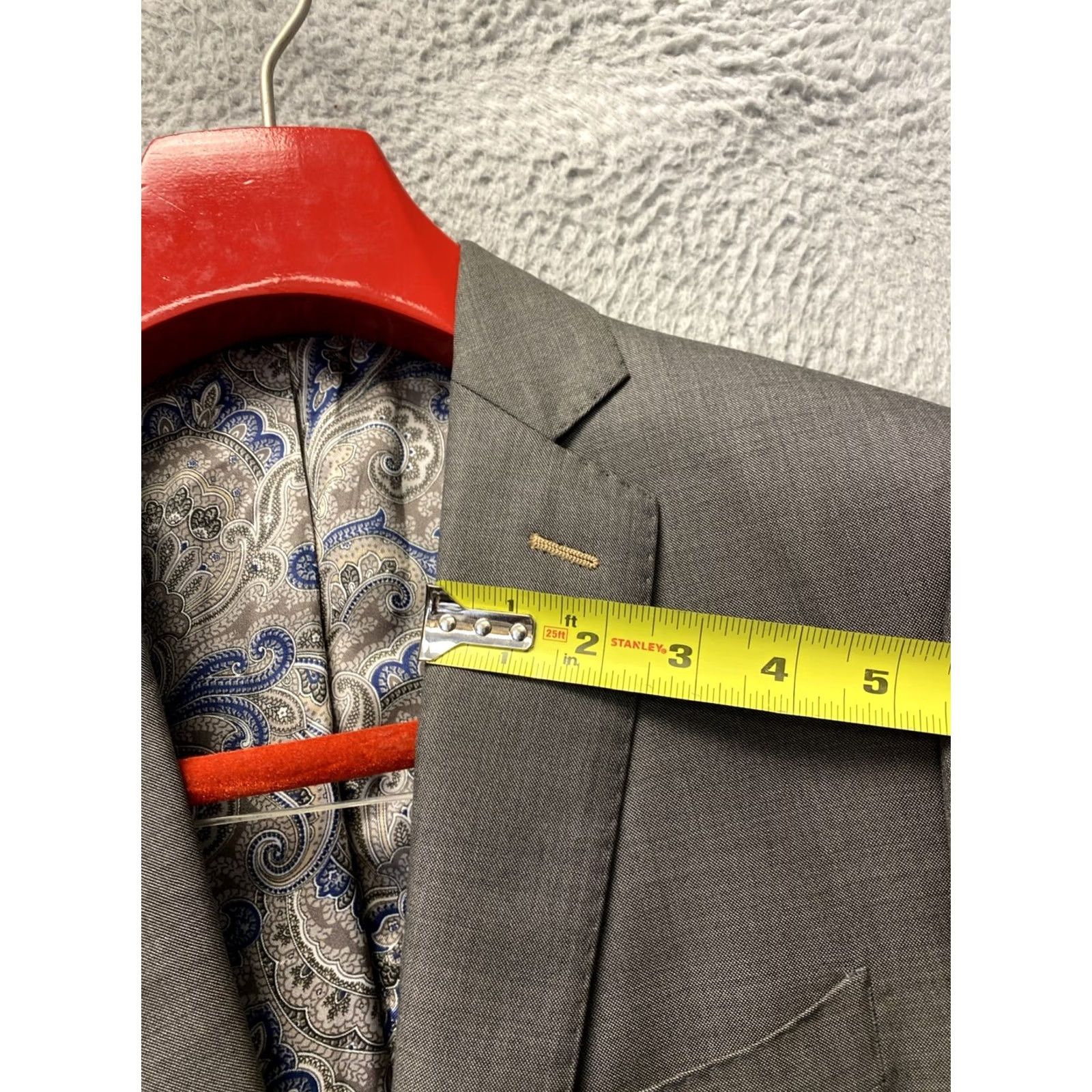 Vintage J. Hilburn Blazer Jacket Men’s 41R Gray Bronze Wool Single-Breasted Two-Button Notch Lapel Vented Back 0761 Size 42R - 7 Thumbnail