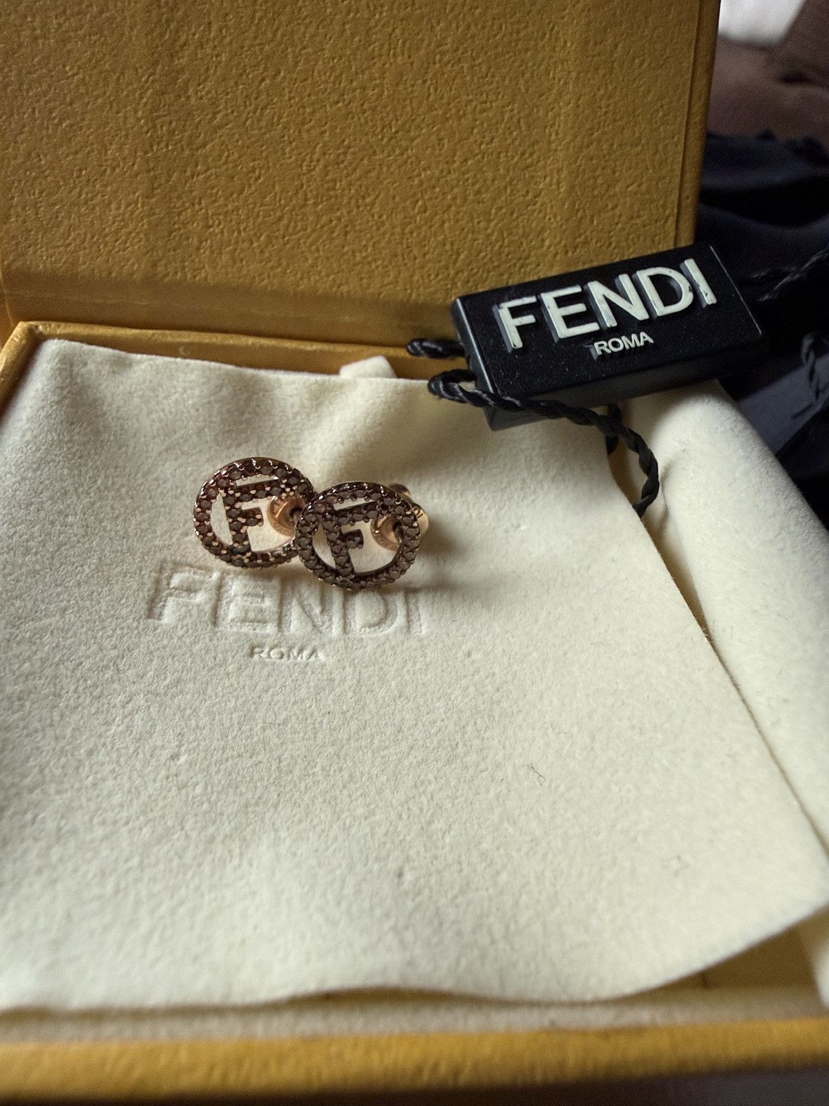 Fendi AUTHENTIC FENDI Rhinestone Rose Gold Earrings Size ONE SIZE - 3 Thumbnail