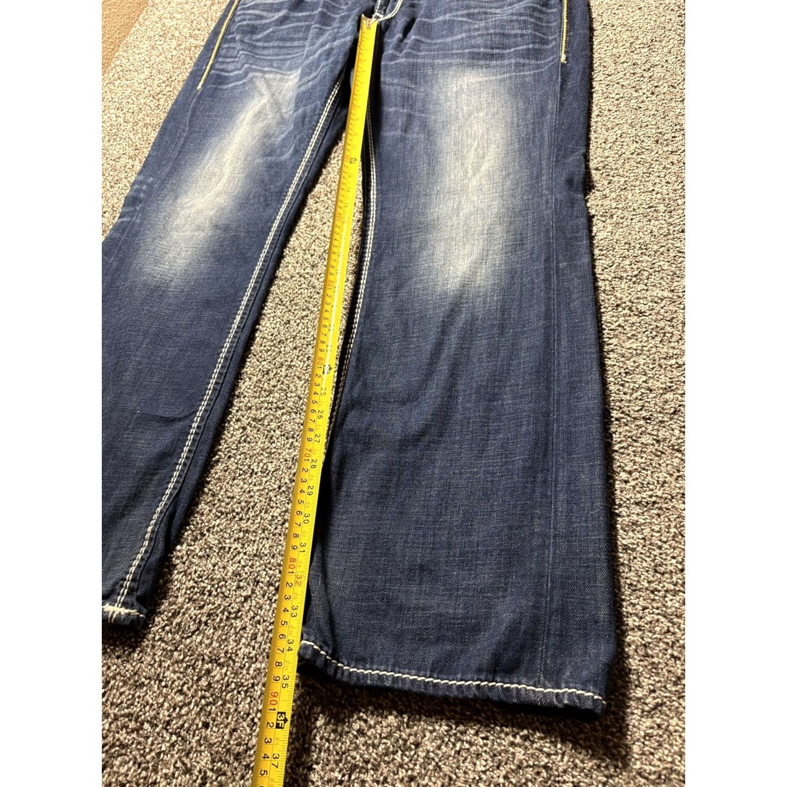 True Religion VINTAGE True Religion Mega T Flap Jeans Mens 40x34 Straight Nat Thick Stitch Mud Slinger Denim 5-Pocket Mens Size US 40 / EU 56 - 5 Thumbnail