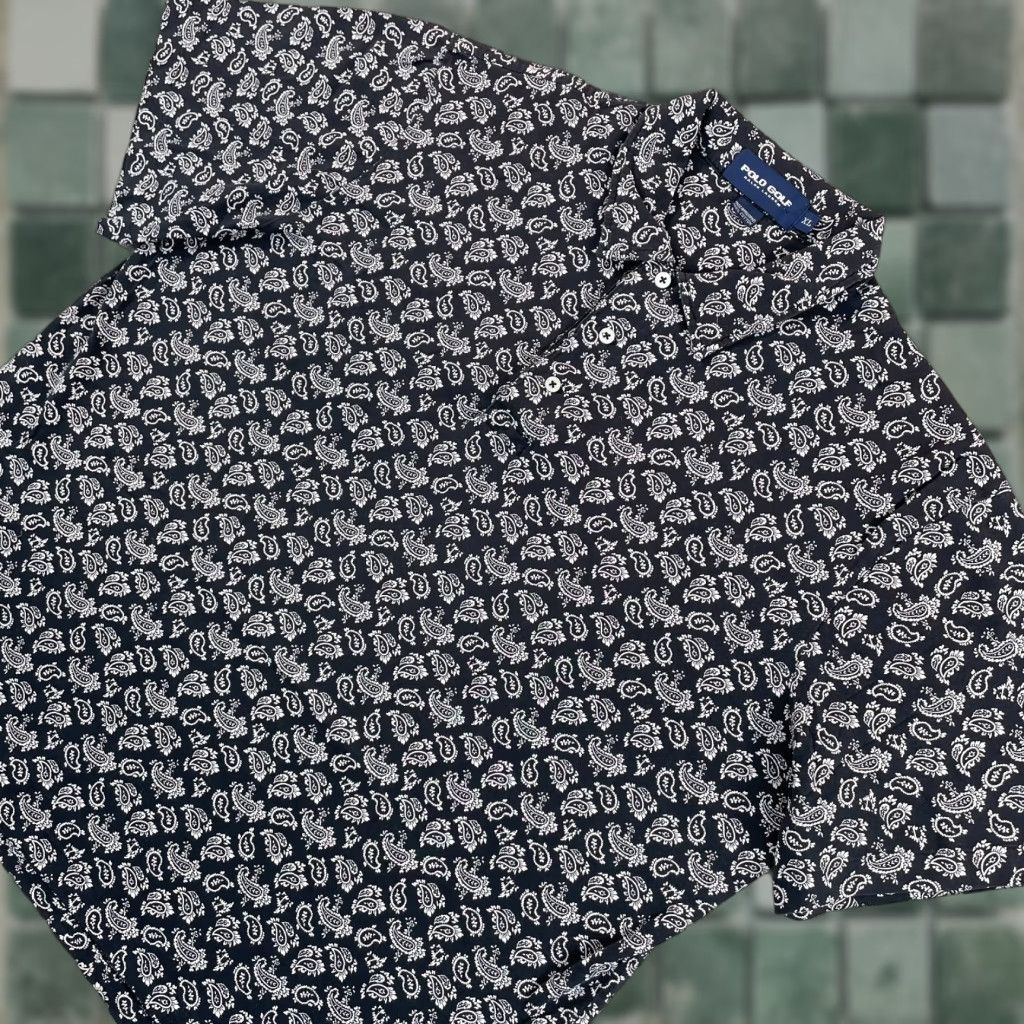 Polo Ralph Lauren VINTAGE Polo Ralph Lauren Polo Shirt Men XL Black White Paisleys AOP Short Sleeve Size US XL / EU 56 / 4 - 1 Thumbnail