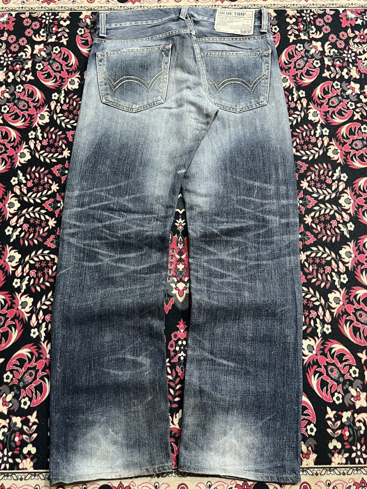 Edwin Edwin 503 Blue Trip Blue Washed Distressed Straight Jeans Size US 30 / EU 46 - 2 Thumbnail