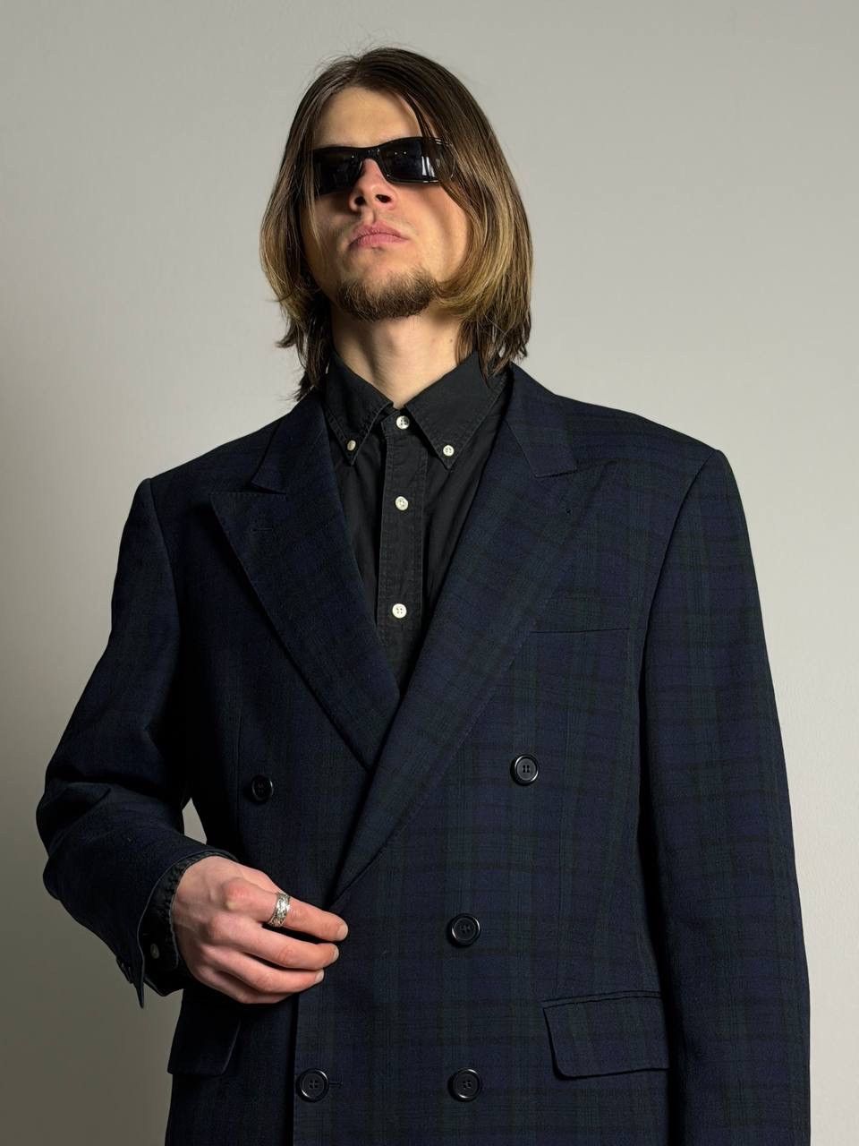 Burberry Vintage Burberry Double Breasted Blazer Nova Check Dark Navy Size 44R - 2 Thumbnail