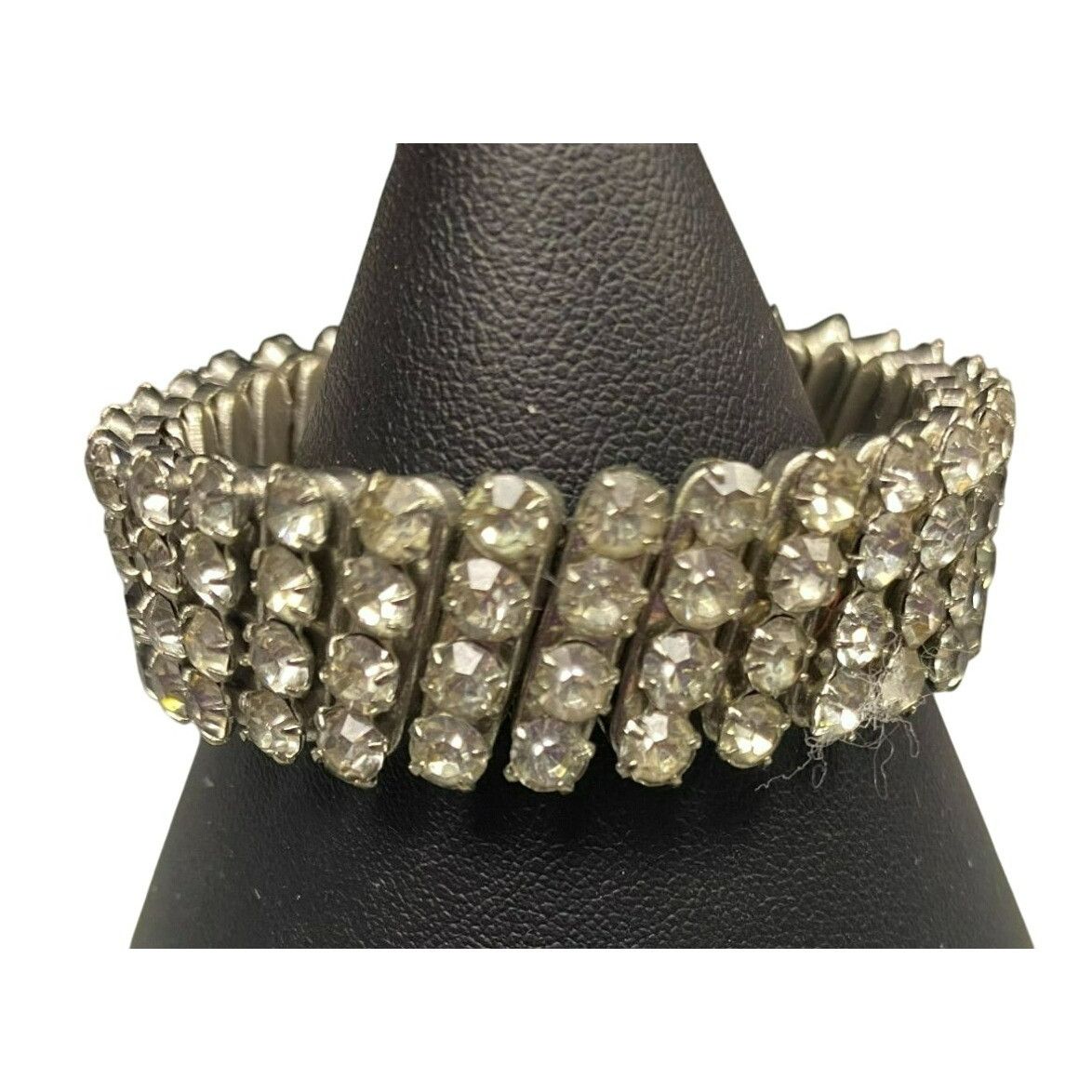 Other Vintage Rhinestone Stretch Bracelet 3-Row Design Silver Tone Size ONE SIZE - 2 Thumbnail