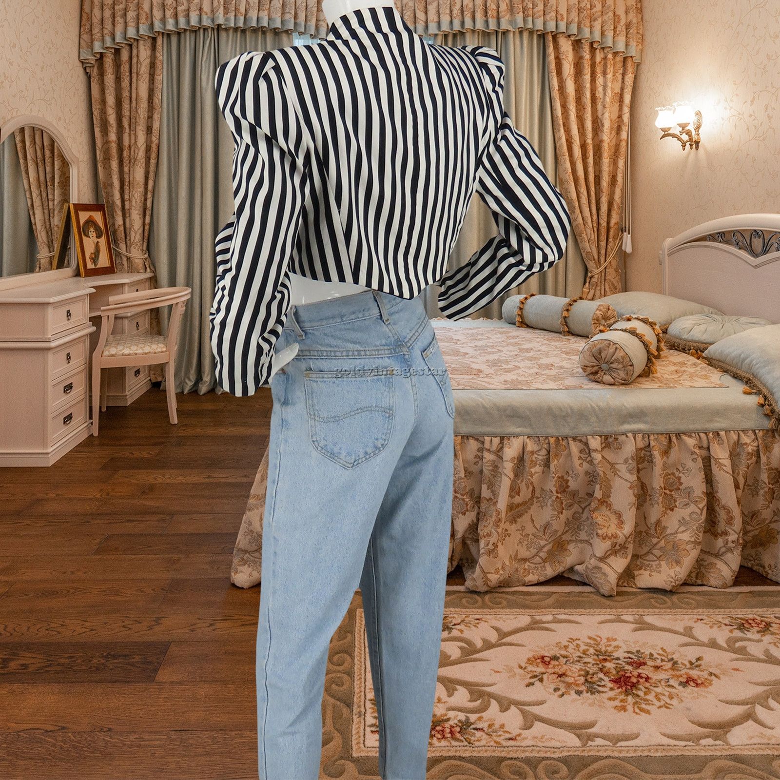 Other Vintage Bold Stripe Blazer S: Monochrome Puff Sleeve Size S / US 4 / IT 40 - 3 Thumbnail