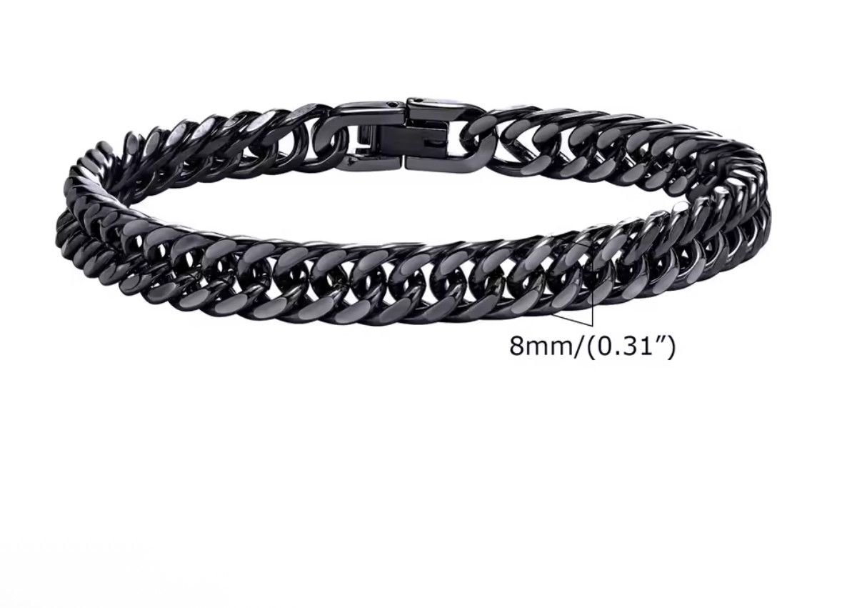 Japanese Brand Creative Retro Stylish Double Curb Chain Boxing Bracelet 8mm Size ONE SIZE - 2 Thumbnail