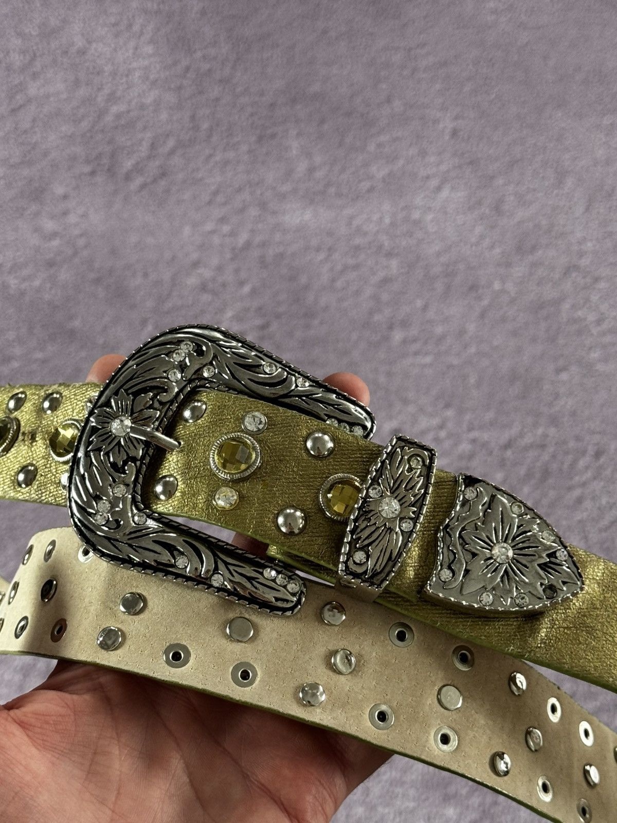 Japanese Brand Y2K Bb Simons Style Glamour Rhinestones Grunge Belt Size 30 - 7 Thumbnail