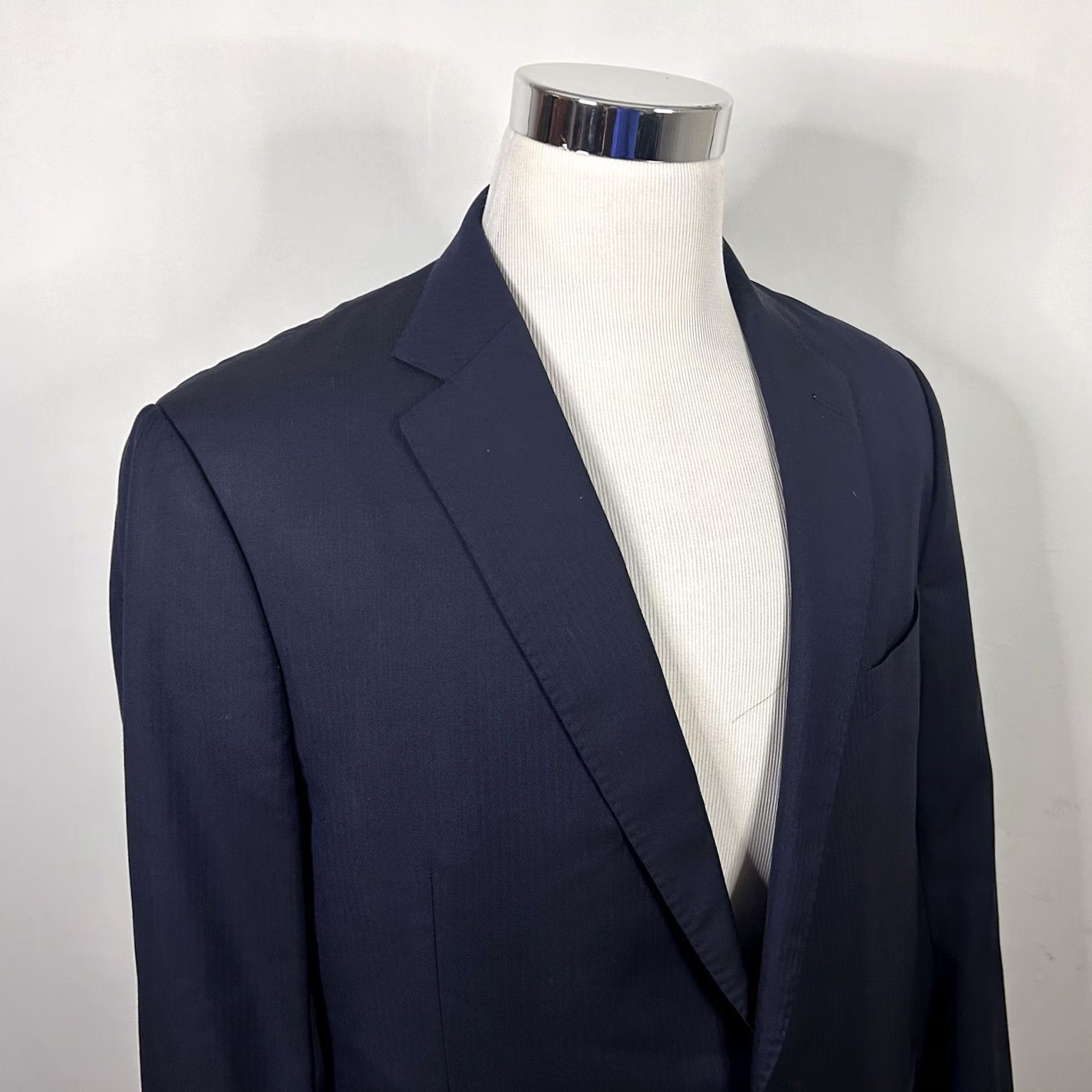 Doublet J. Hilburn Sport Coat 44L Navy Blue Herringbone 100% Wool Two Button Double Vents Long Regular Mens Jacket Size US XS / EU 42 / 0 - 2 Thumbnail
