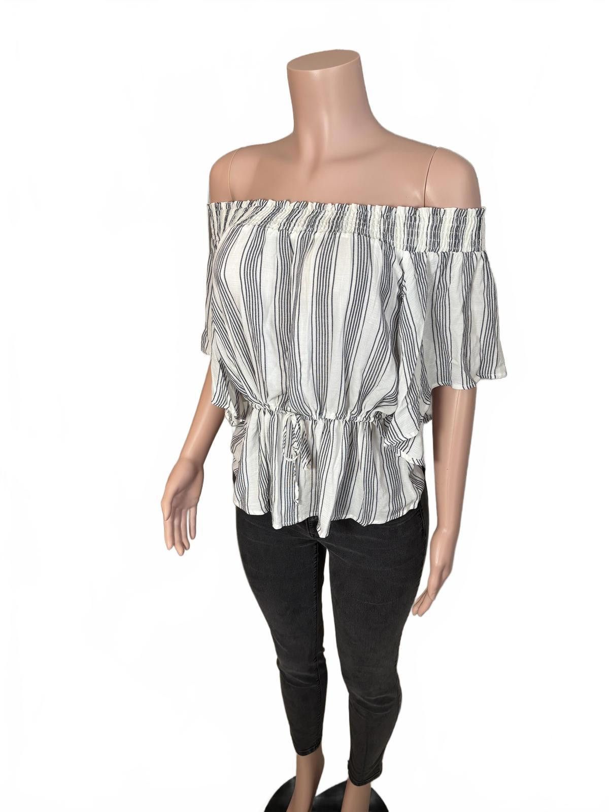 Abercrombie & Fitch Abercrombie & Fitch Off Shoulder Striped Peplum Blouse XS Size XS / US 0-2 / IT 36-38 - 2 Thumbnail