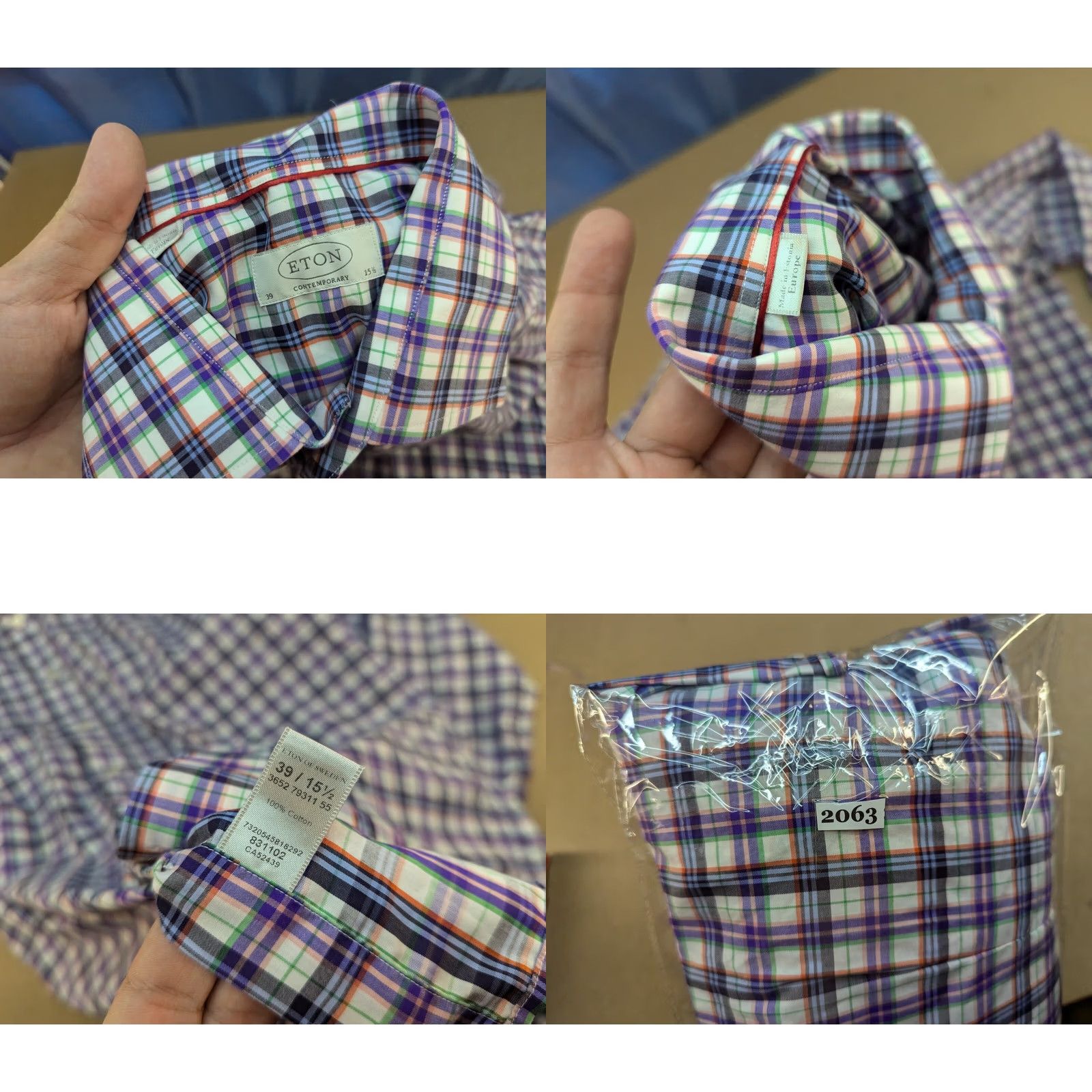 Eton ETON Button-Up Shirt Mens 15.5 Long Sleeve Check Cotton Canvas Casual Regular Size 39 Multicolor Mens Size US L / EU 52-54 / 3 - 8 Thumbnail