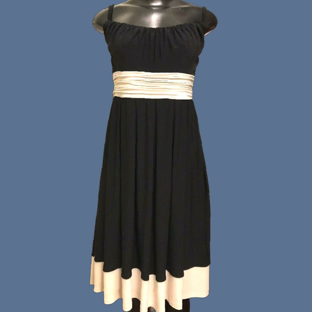 Vintage Jones Wear Dress 12 Regular Black with Ivory Bands Spaghetti Strap Women's Size XL / US 12-14 / IT 48-50 - 1 Thumbnail