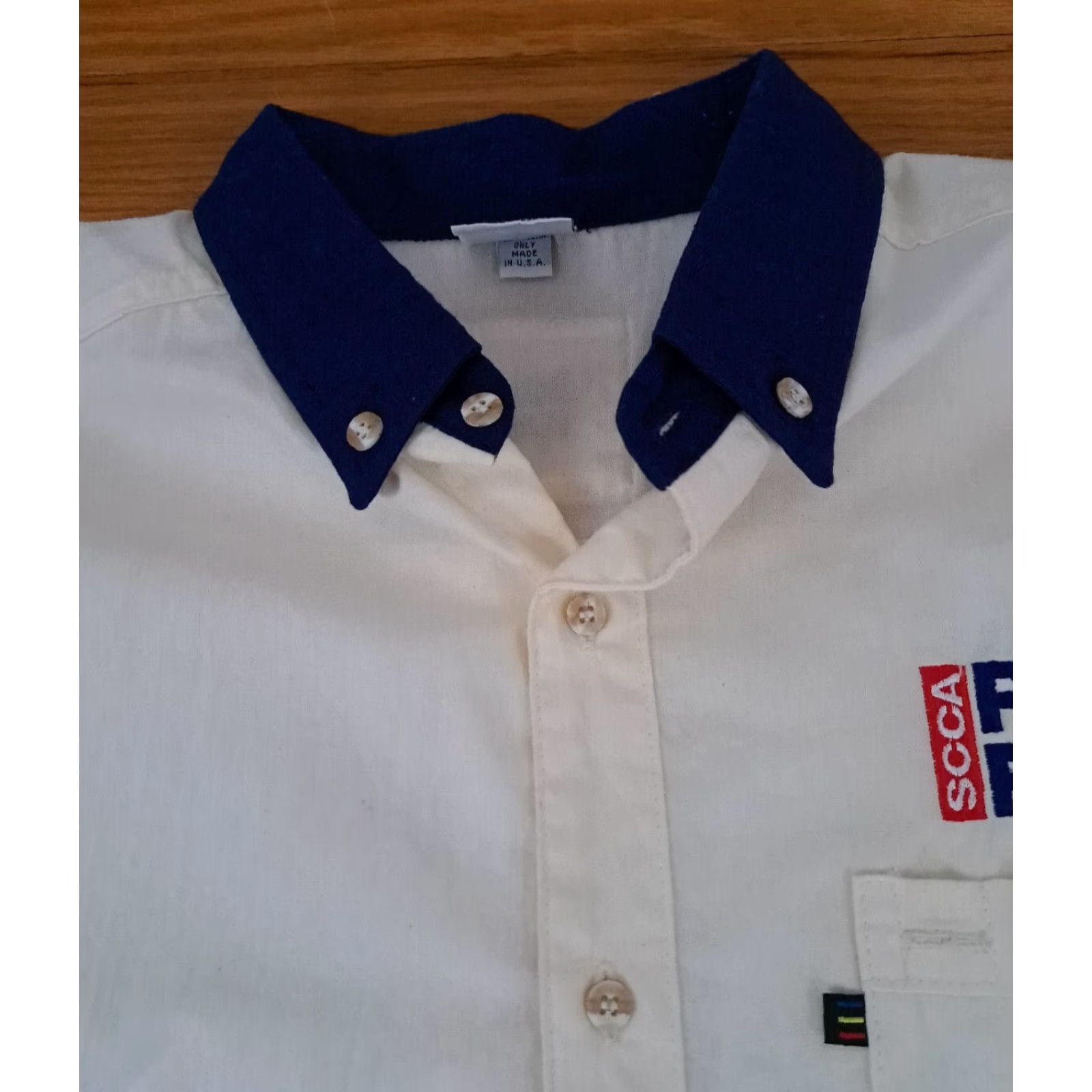 4SDESIGNS Exquisite Designs SCCA Pro Racing Embroidered Button-Up Shirt L USA Cotton Short Sleeve Cream Budget Canvas Mens Large — Shirt Size US L / EU 52-54 / 3 - 7 Thumbnail