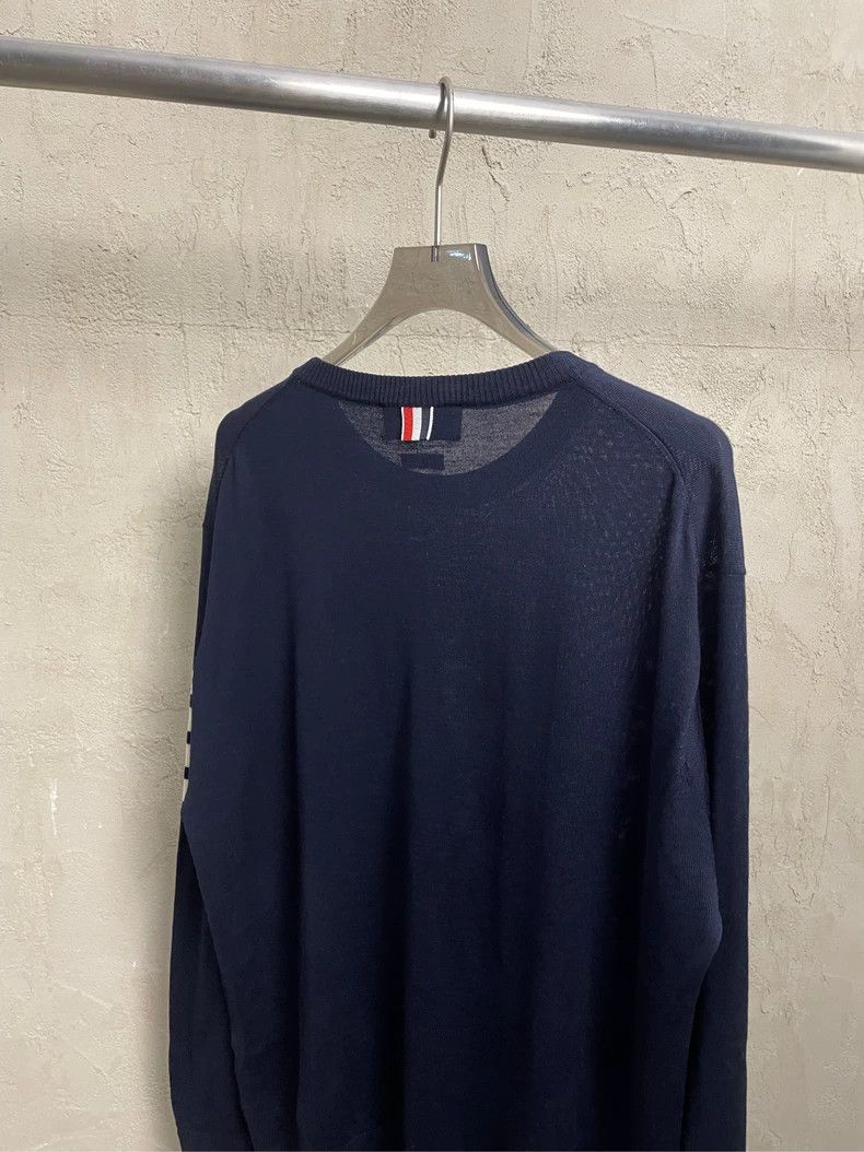 Thom Browne Thom browne Dark blue four-striped wool round-neck sweater Size US XL / EU 56 / 4 - 4 Thumbnail