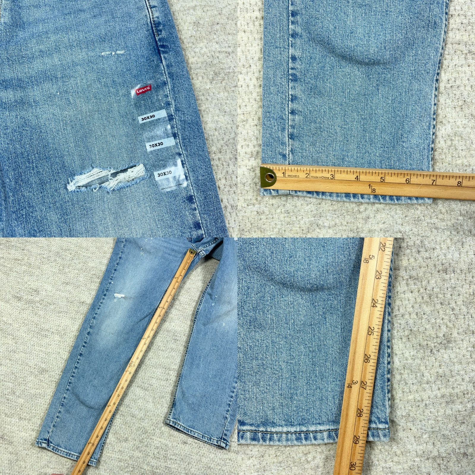 Levi's Levi's 514 Jeans Men 30x30 Straight Leg Medium Wash Stretch Distressed Denim Regular 5-Pocket Zipper Button Blue Size US 30 / EU 46 - 8 Thumbnail