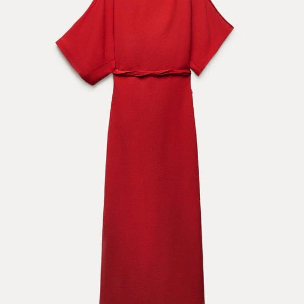 Zara NWT ZARA LONG BELTED DRESS ZW COLLECTION XS red Size XS / US 0-2 / IT 36-38 - 9 Thumbnail