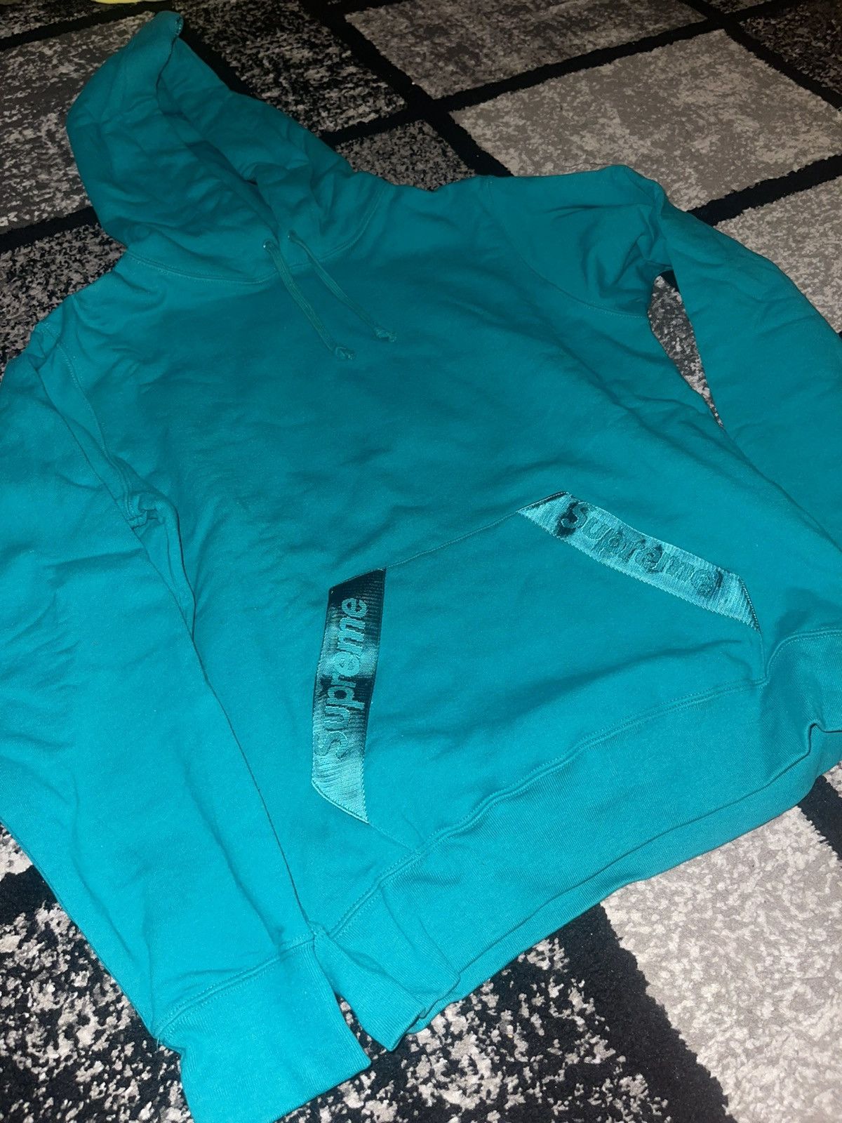 image of Supreme Tonal Webbing Hoodie M in Dark Aqua, Men's (Size Medium)