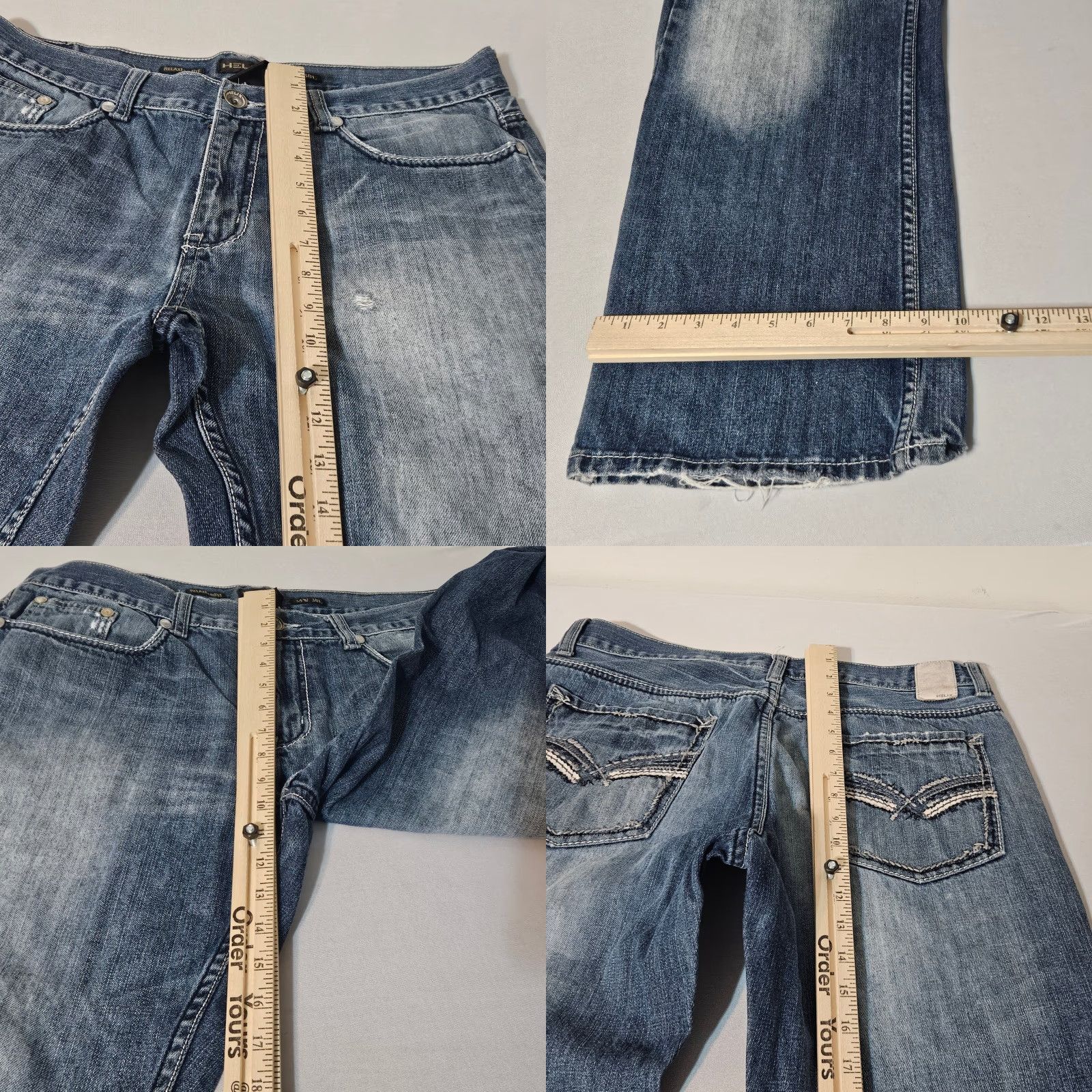Denime Helix Relaxed Boot Jeans Mens 34x30 Medium Wash Distressed Embroidered Denim Jeans Bootcut Mens 34 Blue Distressed Embroidered Denim Jeans Size US 34 / EU 50 - 8 Thumbnail