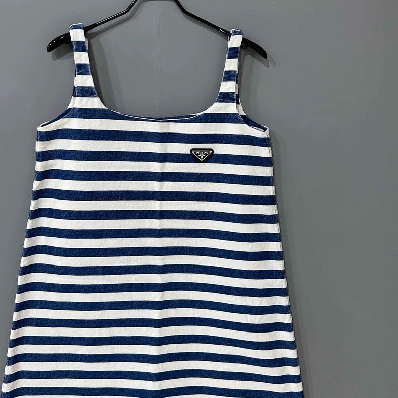 Prada Prada Blue and white striped triangle strap dress 2503-Next Size XS / US 0-2 / IT 36-38 - 2 Thumbnail