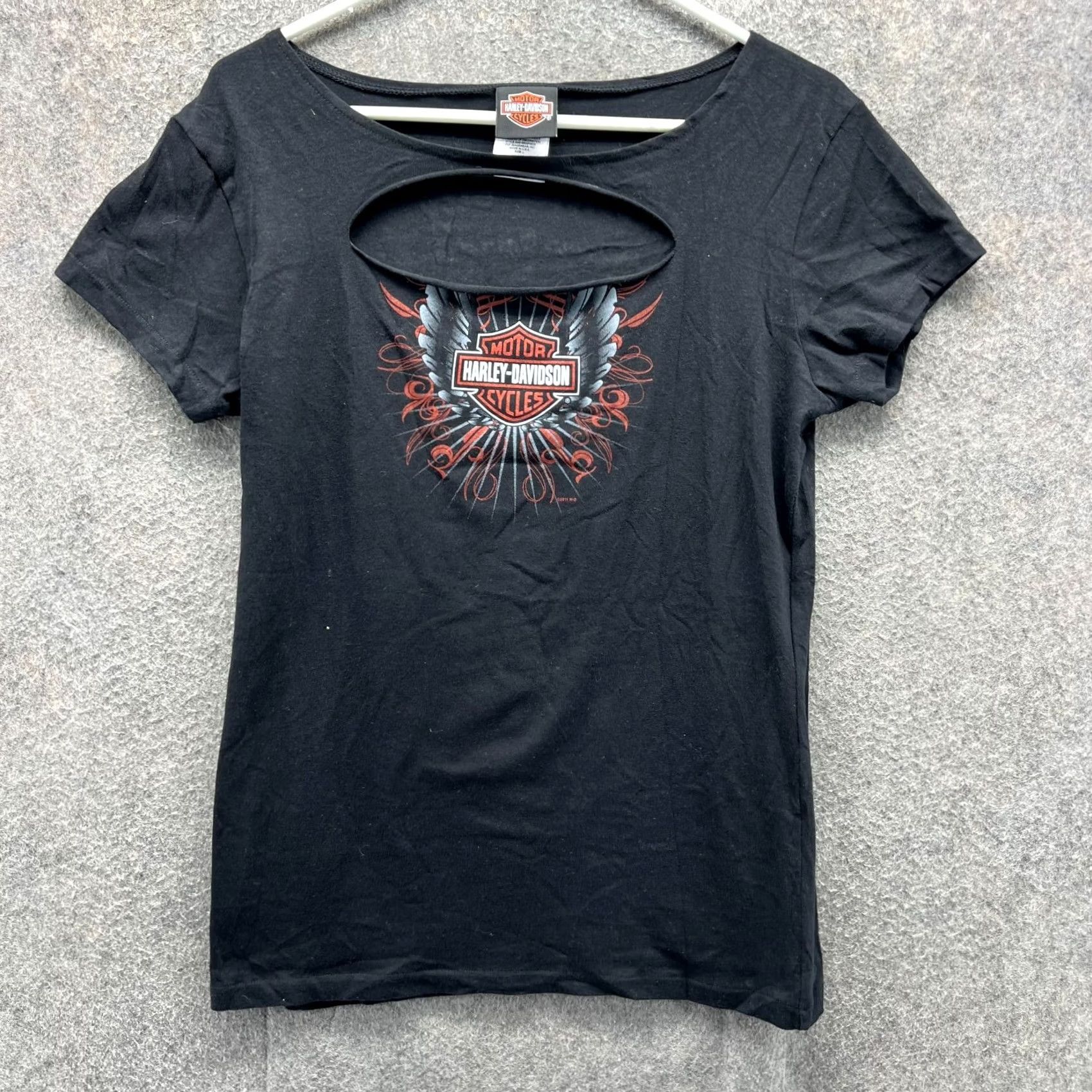 Harley Davidson VINTAGE Harley-Davidson Shirt Womens Large Black Cutout Wings Graphic Tee USA Y2K Size L / US 10 / IT 46 - 2 Thumbnail