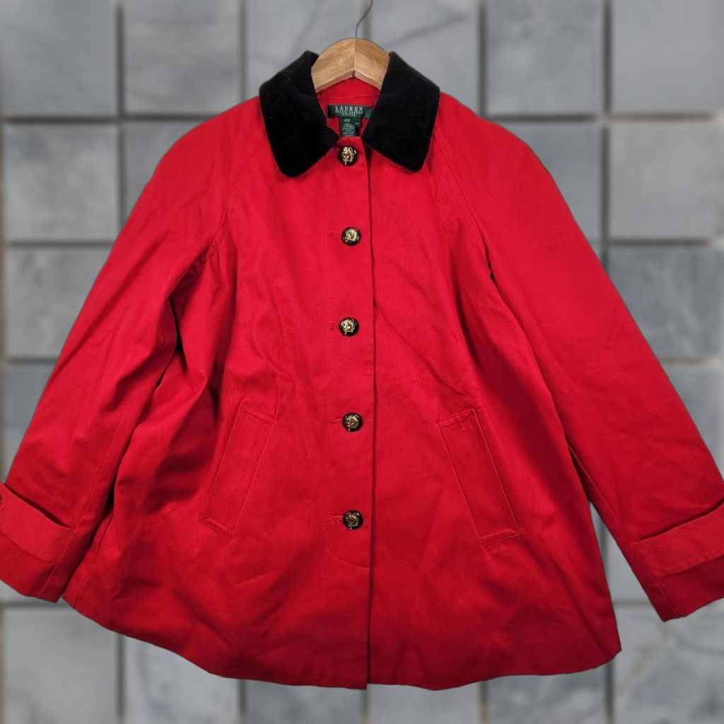 Ralph Lauren VINTAGE Lauren Ralph Lauren Womens Equestrian Red Jacket PS Petite Small Cotton Mid-Length Lightweight Full Zip Collared Pockets Boys? Size S / US 4 / IT 40 - 1 Thumbnail