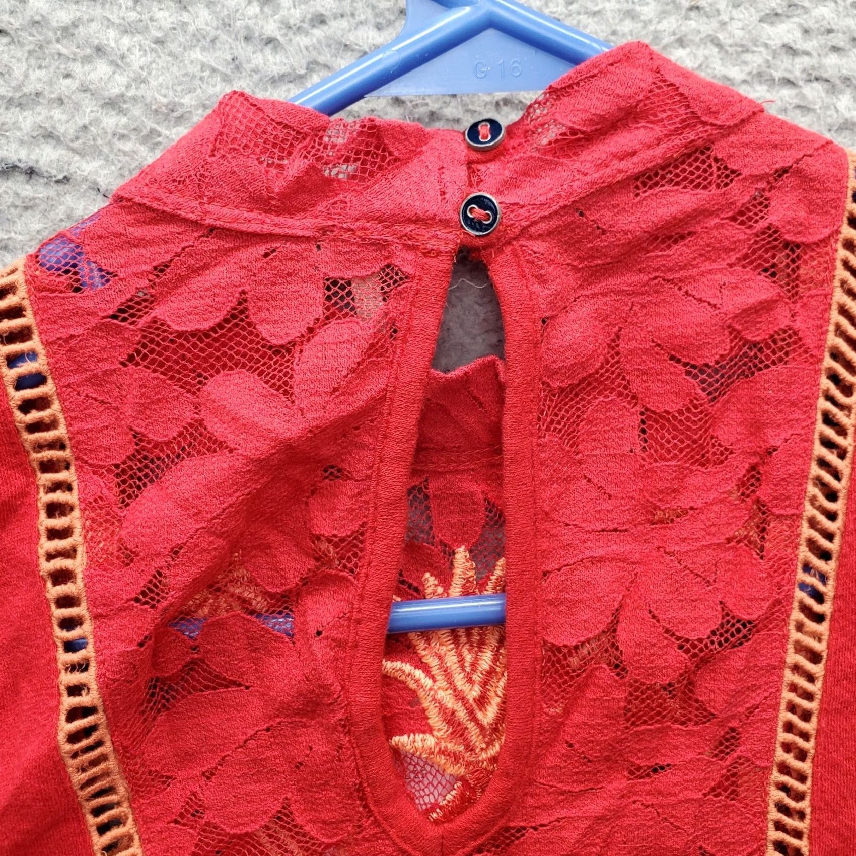 Free People Free People Tank Top Womens Size S Red Lace Embroidered Floral Mock Neck OB571890 Size S / US 4 / IT 40 - 8 Thumbnail