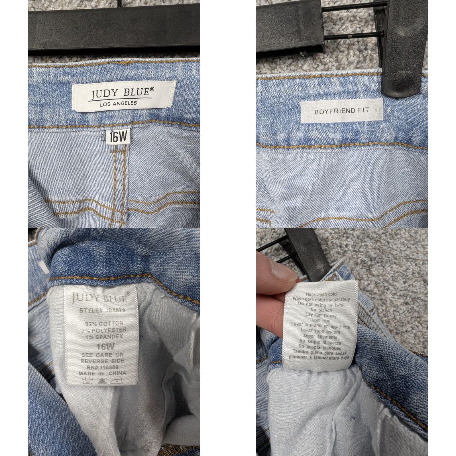 Vintage Judy Blue Jeans Womens 16W 36x28 Distressed High Rise Boyfriend Light Blue Denim Stretch Pocket Zipper Button 5-Pocket Size 38" / US 16 / IT 52 - 9 Thumbnail
