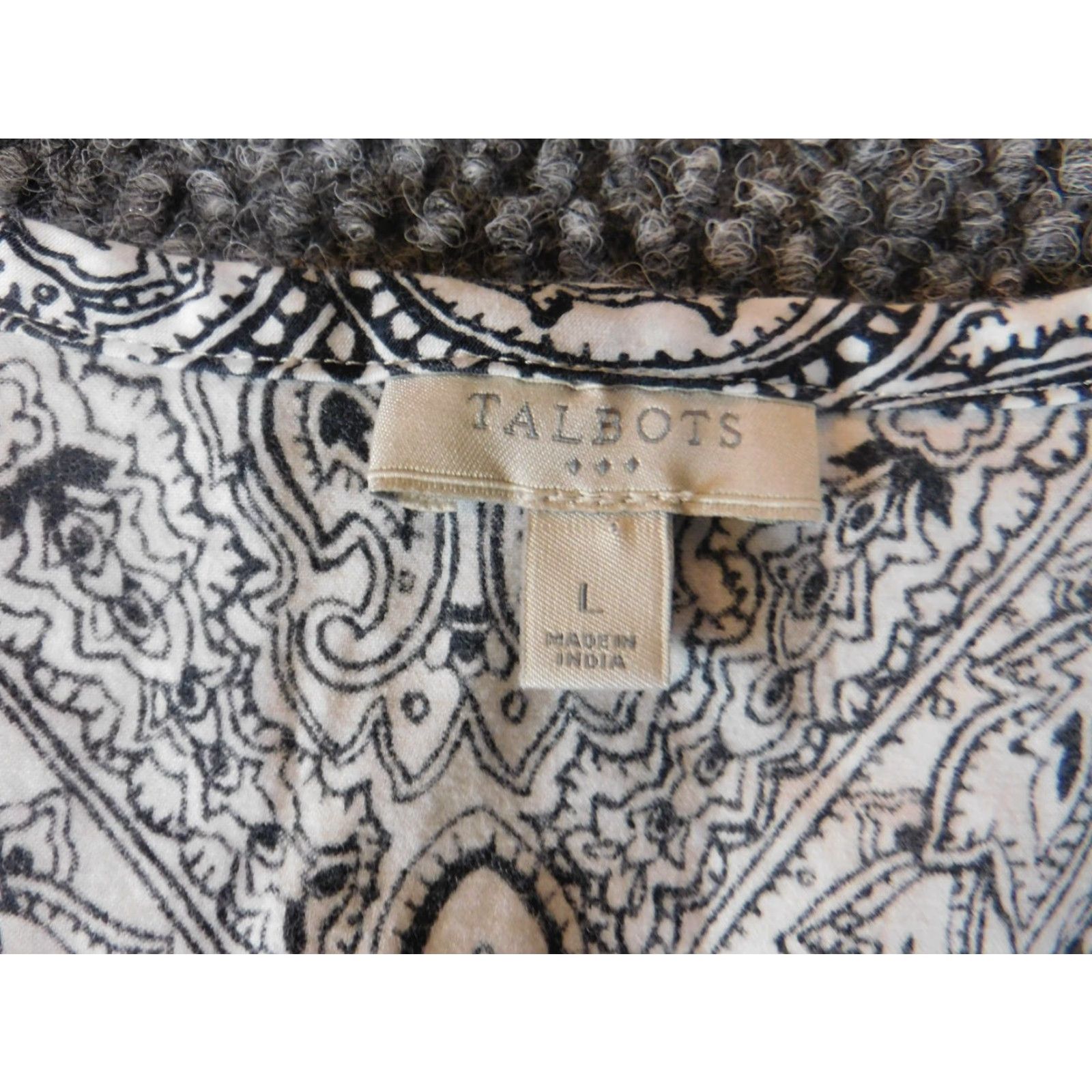 Talbots Talbots Womens Blouse L Gray Floral Designer V-Neck Pullover Knit Shirt Casual Stretch Regular Size L Womens Size L / US 10 / IT 46 - 4 Thumbnail