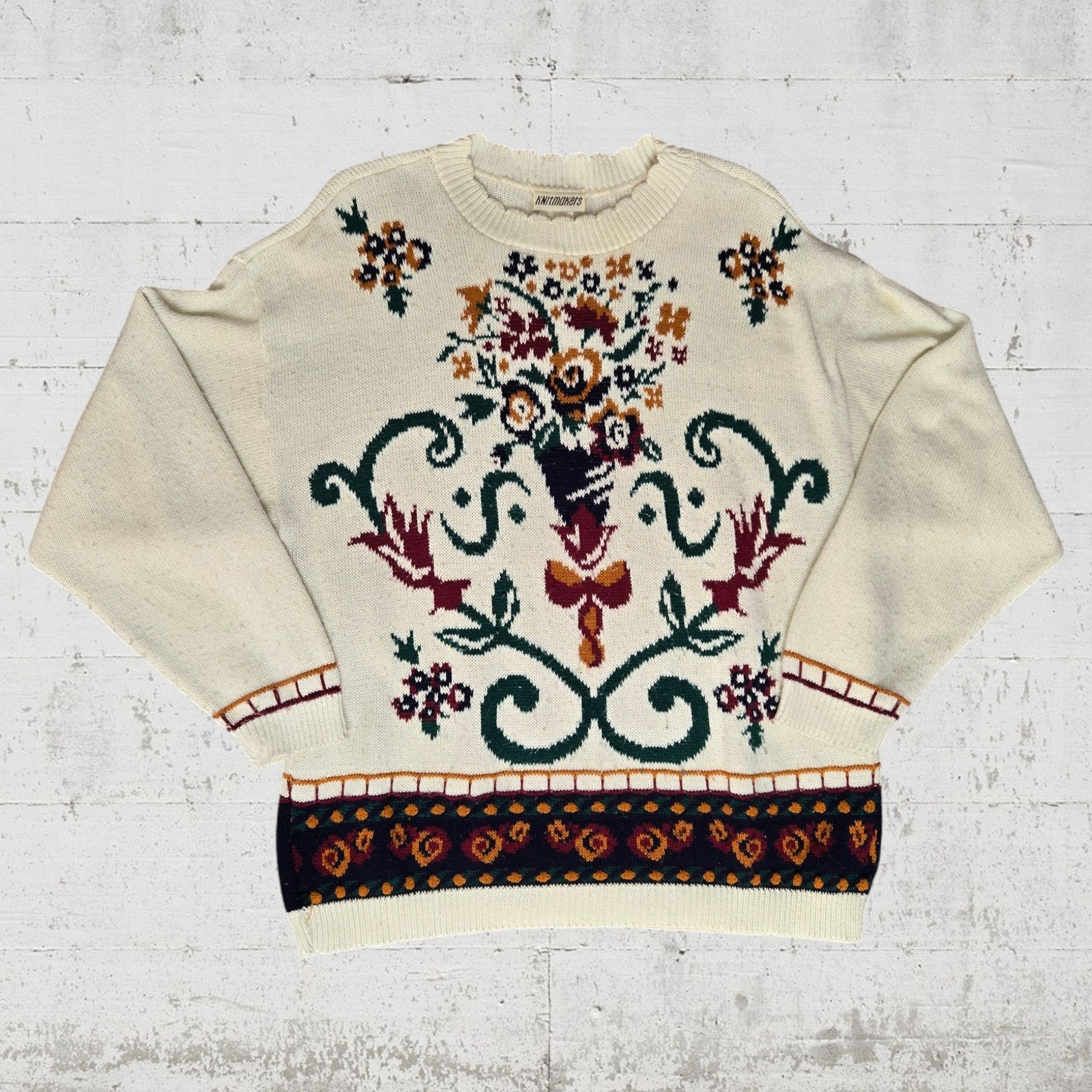 Vintage Vintage Retro Floral USA Made Knitted Sweater Size Large Size L / US 10 / IT 46 - 2 Thumbnail