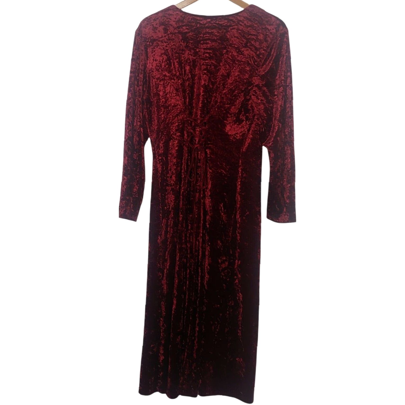 Velour VINTAGE Brett Alixander Dress Maroon Velour Button Up Gothic Renaissance Women Long Sleeve V-Neck Maxi 18 90s Theme Size XXL / US 16-18 / IT 52-54 - 2 Thumbnail