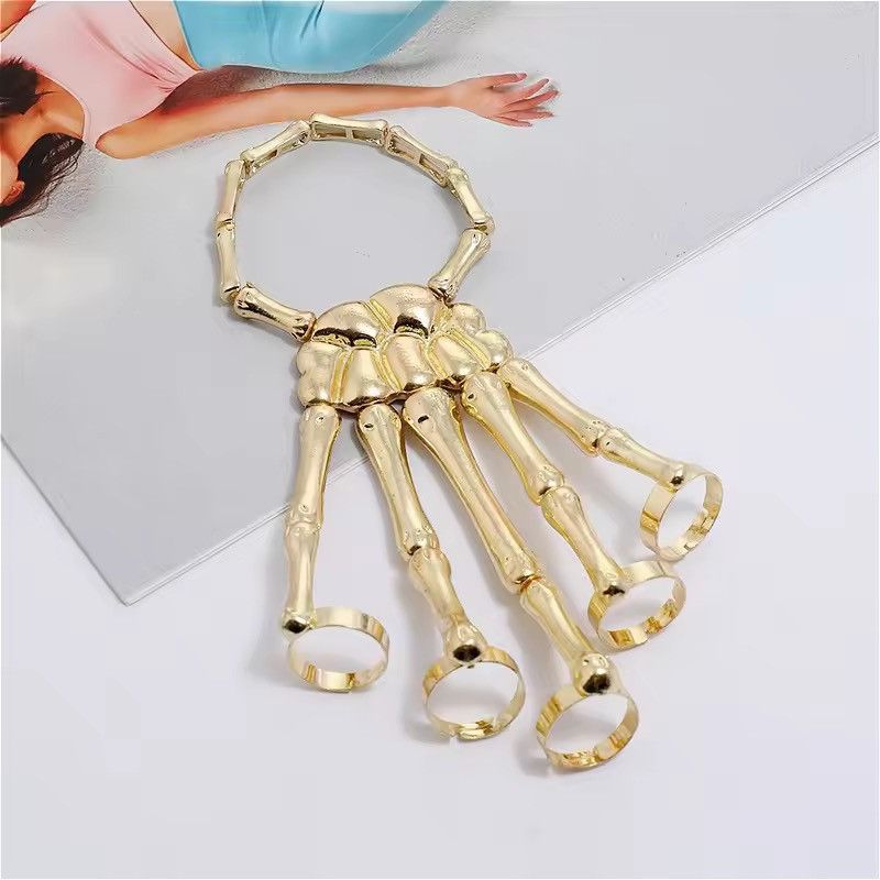 Jewelry Skeleton Hand Bracelet Ring -Goth Punk Streetwear Hand Chain Size ONE SIZE - 2 Thumbnail