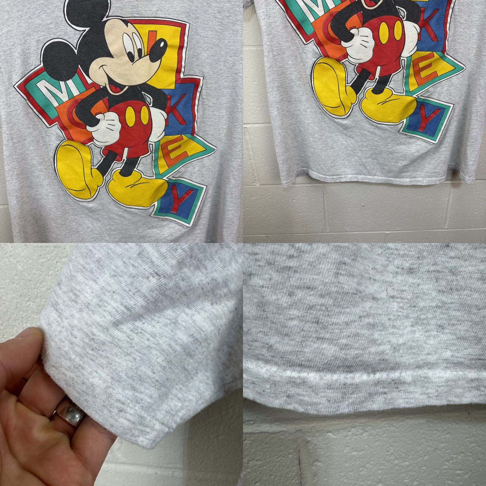 Disney VINTAGE Walt Disney T Shirt Mickey Mouse Gray Blocks Men's XL Big Print Size US XL / EU 56 / 4 - 8 Thumbnail