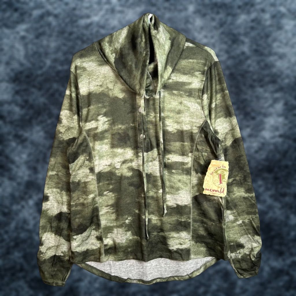 Vintage One World Womens Camouflage Cowl Neck Sweatshirt Pullover Size M Green Hoodie Size M / US 6-8 / IT 42-44 - 1 Thumbnail