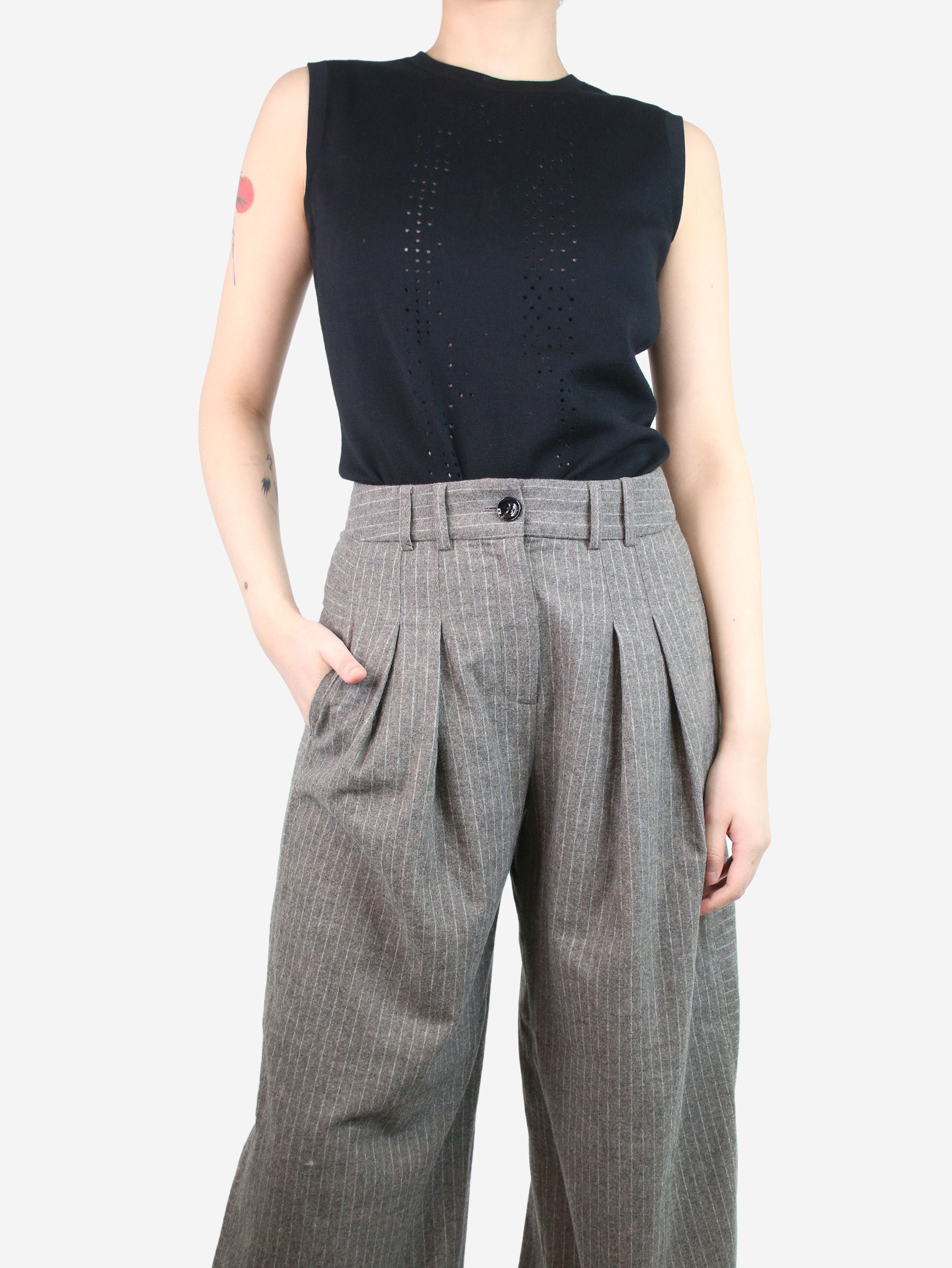 image of Akris Black Sleeveless Cutout Wool Top - Size Uk 12, Women's