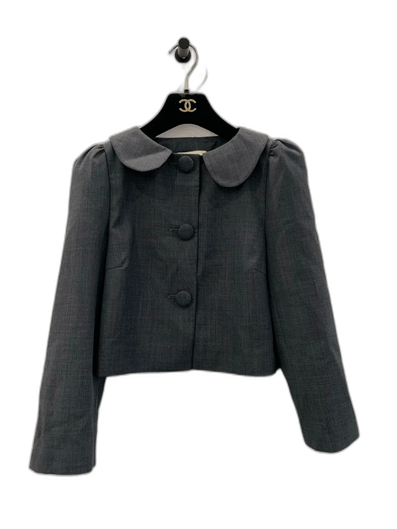 Designer Shushutong Grey Lotus Leaf Collar Coat and Skirt Set Size S / US 4 / IT 40 - 1 Thumbnail