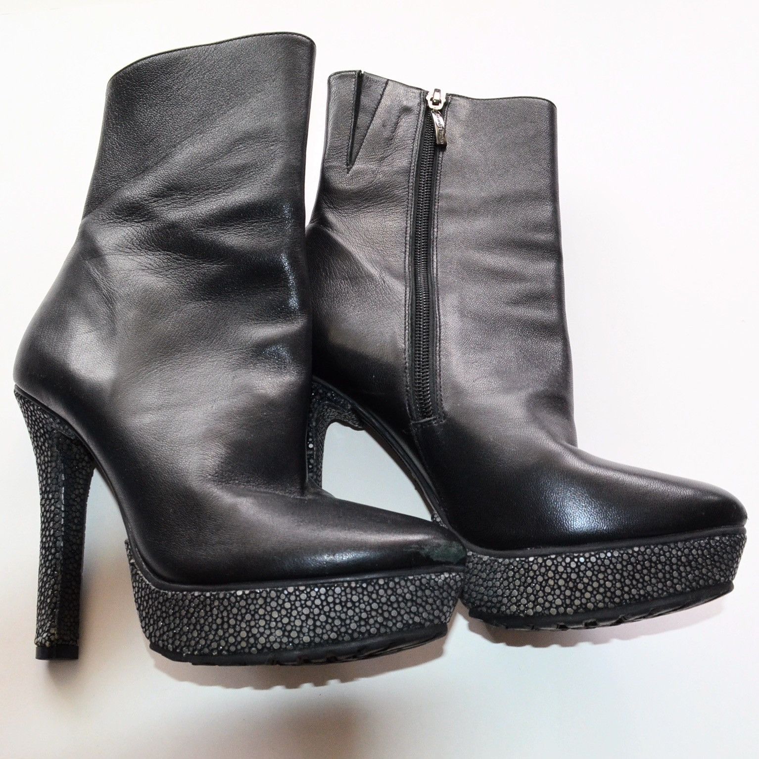 image of Alexandre Birman Black Leather Platform Heel Shoes, Women's (Size 9)