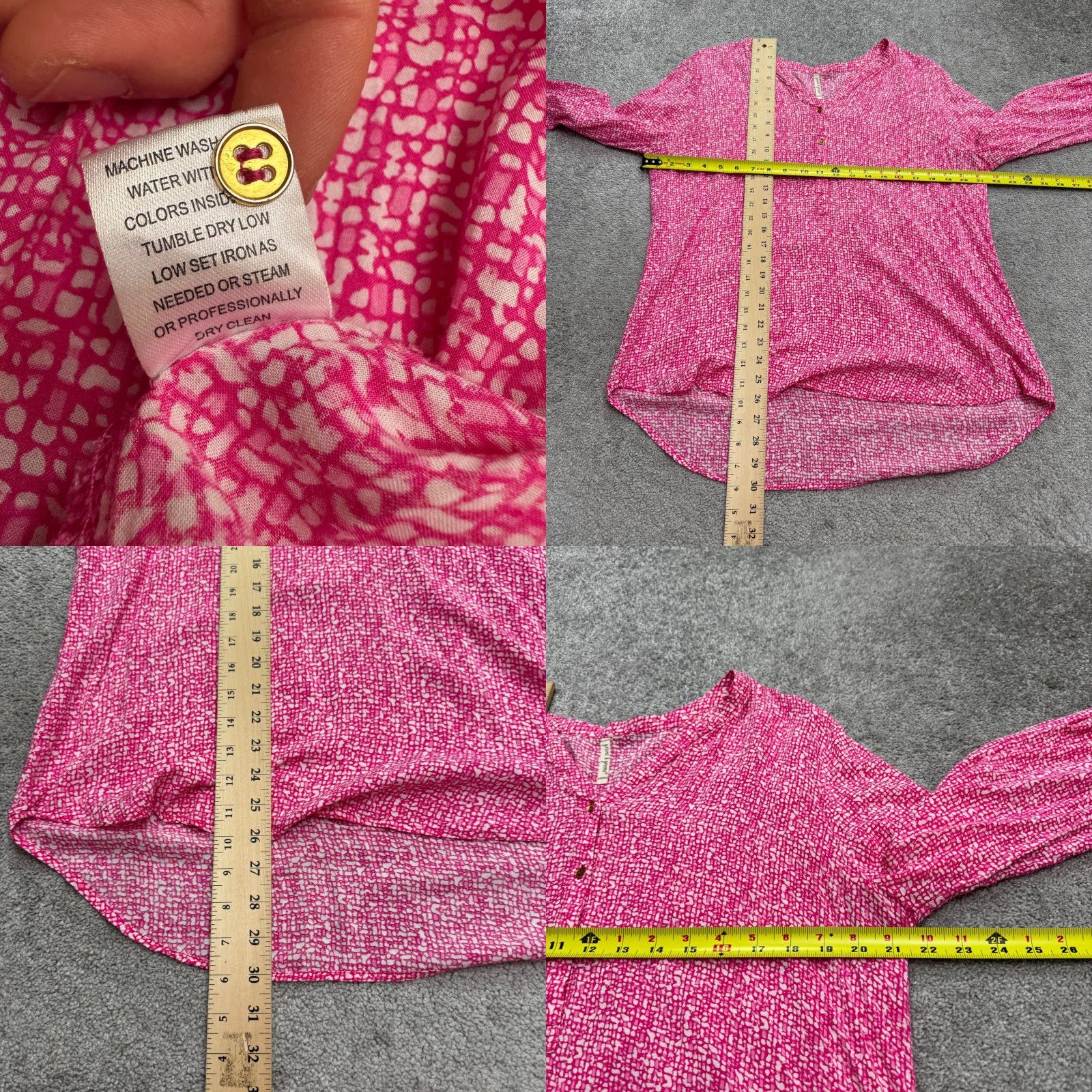 Vintage Grand & Greene Blouse Womens XL Pink Geometric V-Neck Long Sleeve Top Size XL / US 12-14 / IT 48-50 - 8 Thumbnail