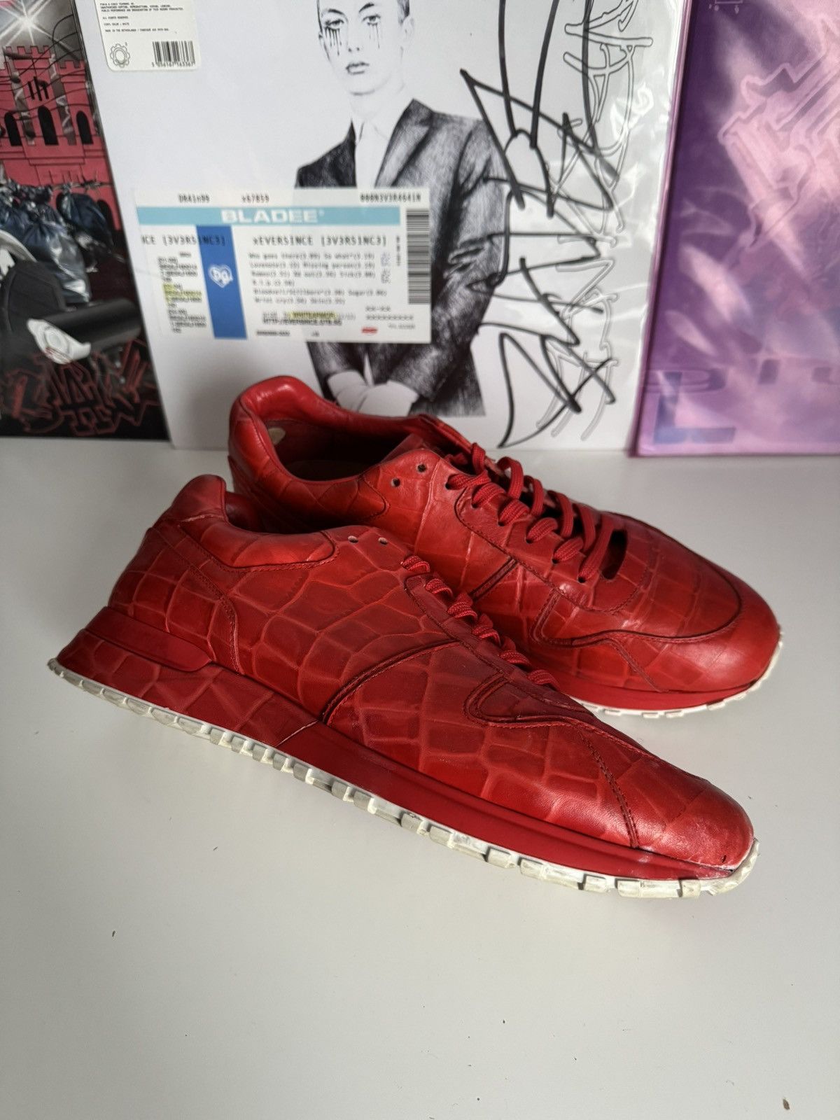 Louis Vuitton Louis Vuitton Red Crocodile Embossed Leather Sneakers Luxury Size US 7.5 / EU 40-41 - 6 Thumbnail