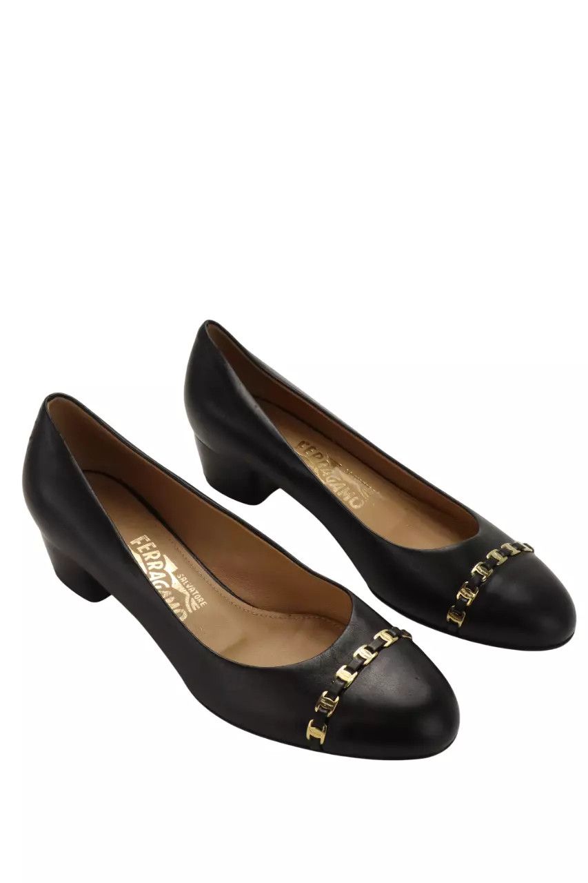 Salvatore Ferragamo SALVATORE FERRAGAMO Shoes Women's US 7 Leather Heeled Chain Size US 7 / IT 37 - 1 Thumbnail