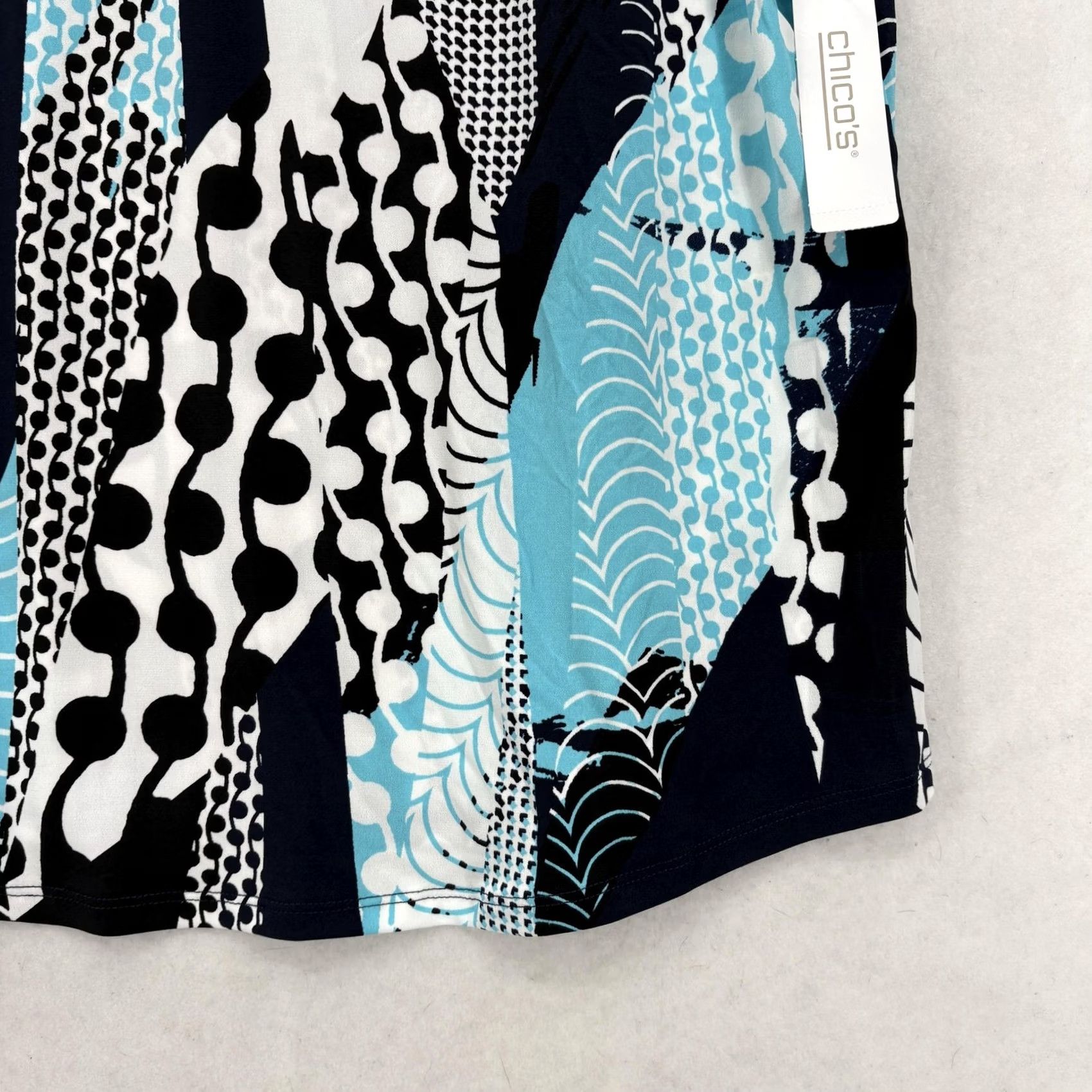 Vintage Chico's Polo Shirt Womens Black Blue Mock Neck Zip Abstract Geometric 2 12 Short Sleeve Jersey Polyester Spandex Casual Summer Womens Size XL / US 12-14 / IT 48-50 - 3 Thumbnail