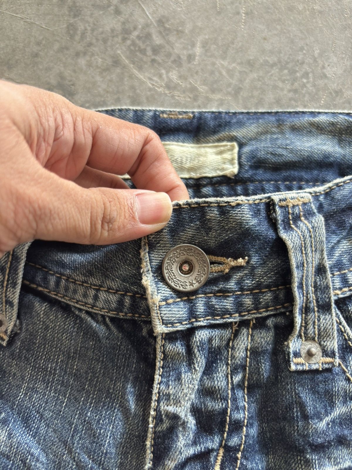 Japanese Brand COOK JEANS distressed japanese punk rockstar grunge low rise Size US 27 - 3 Thumbnail